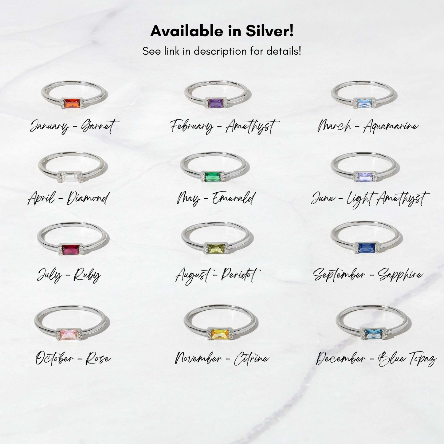 Gold Simple Baguette Birthstone Rings