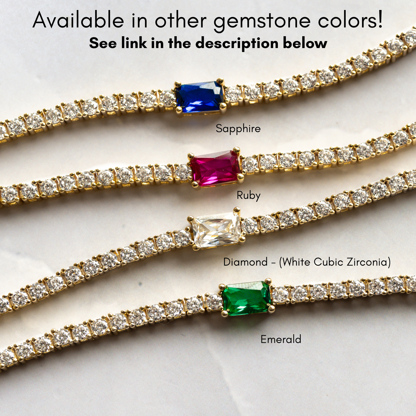 Tennis Bracelet with Baguette Charm