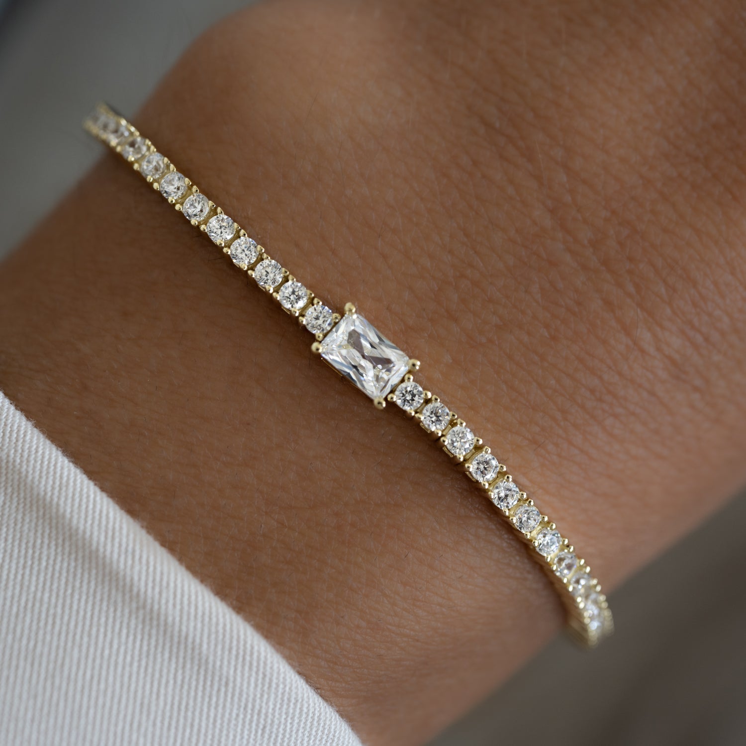 Tennis Bracelet with Baguette Charm
