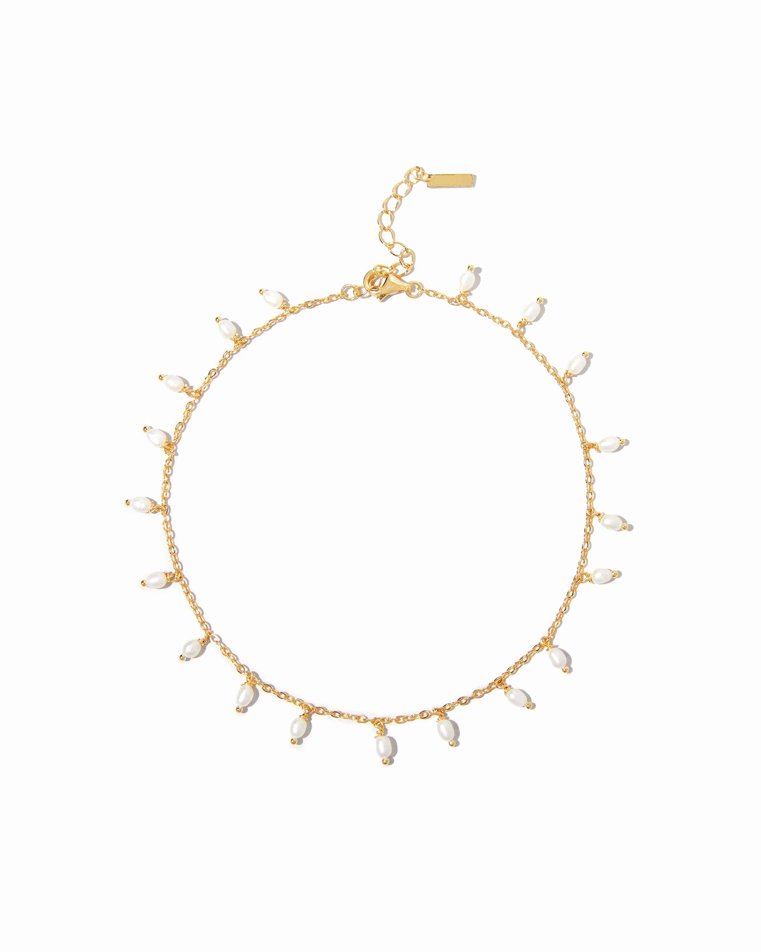 14k gold plated pearl charm ankle bracelet on white background
