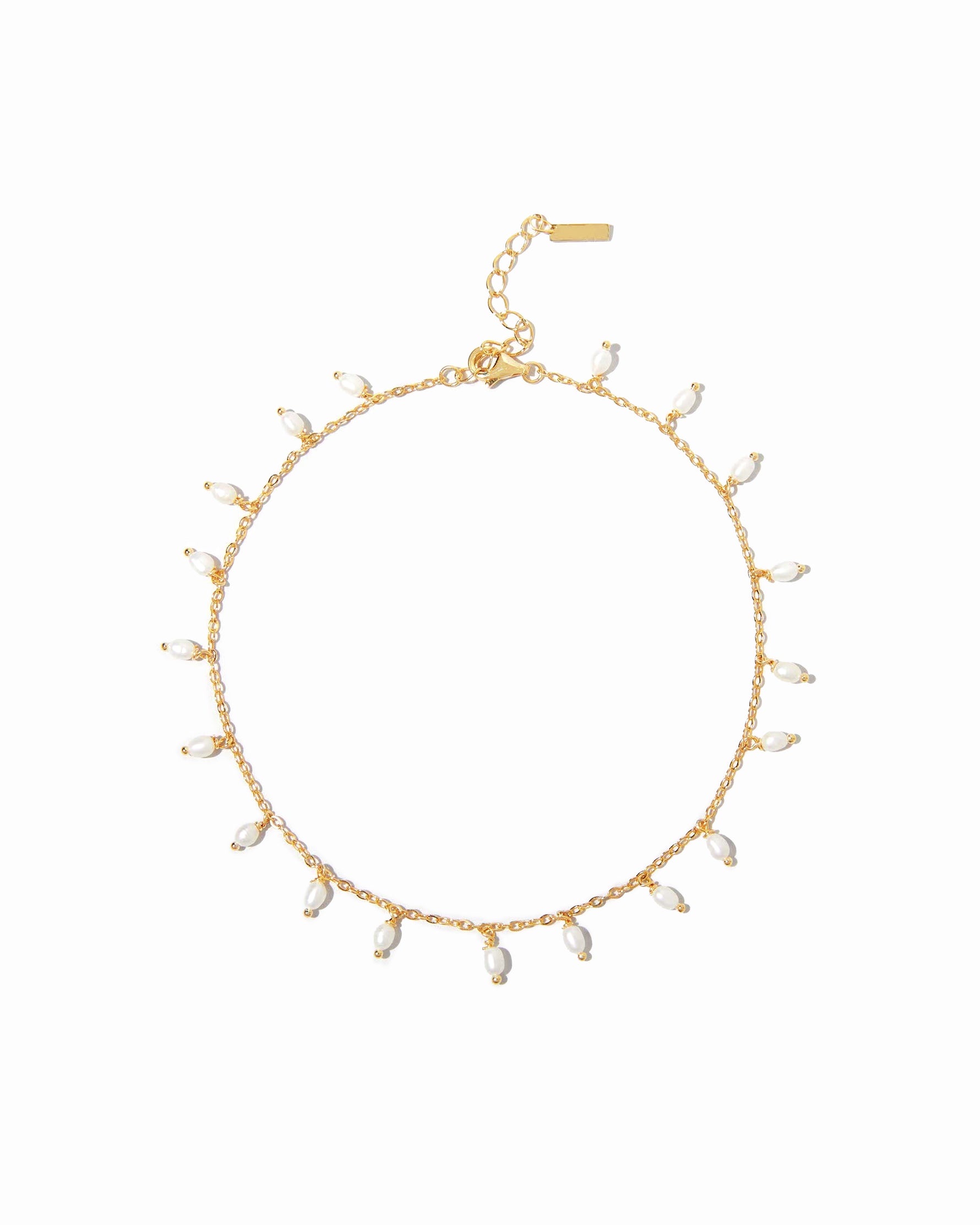 14k gold plated pearl charm ankle bracelet on white background