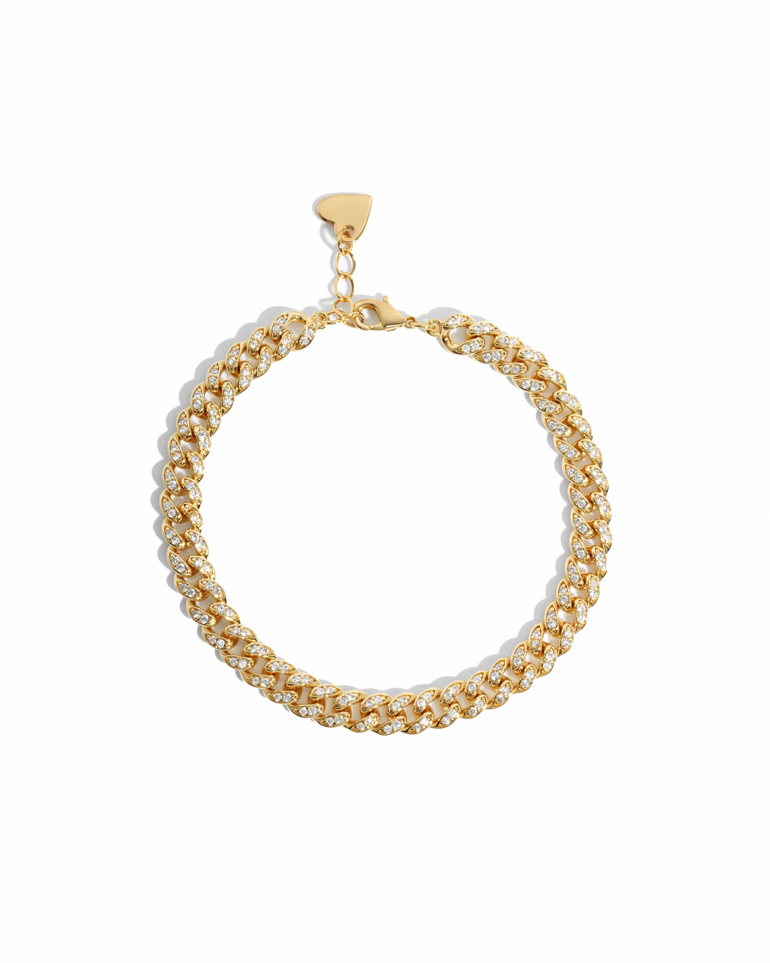 Chunky statement gold curb link pave ankle bracelet