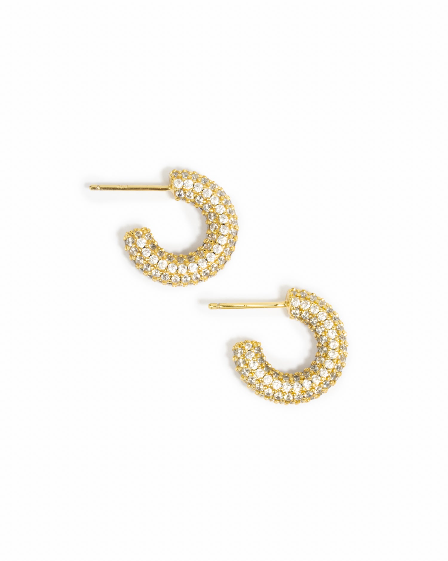 Sparkly gold pave diamond studded hoop earrings