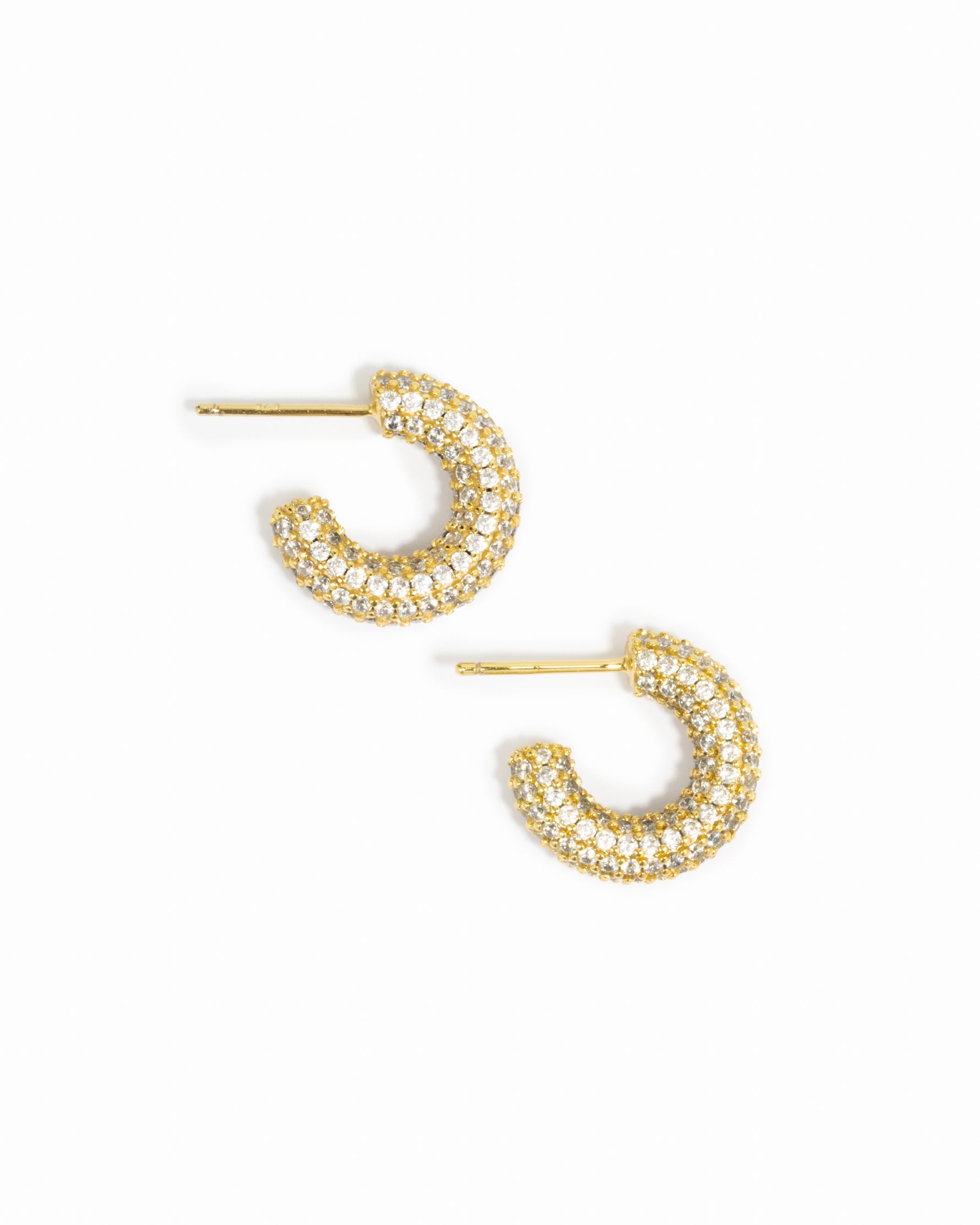 Sparkly gold pave diamond studded hoop earrings