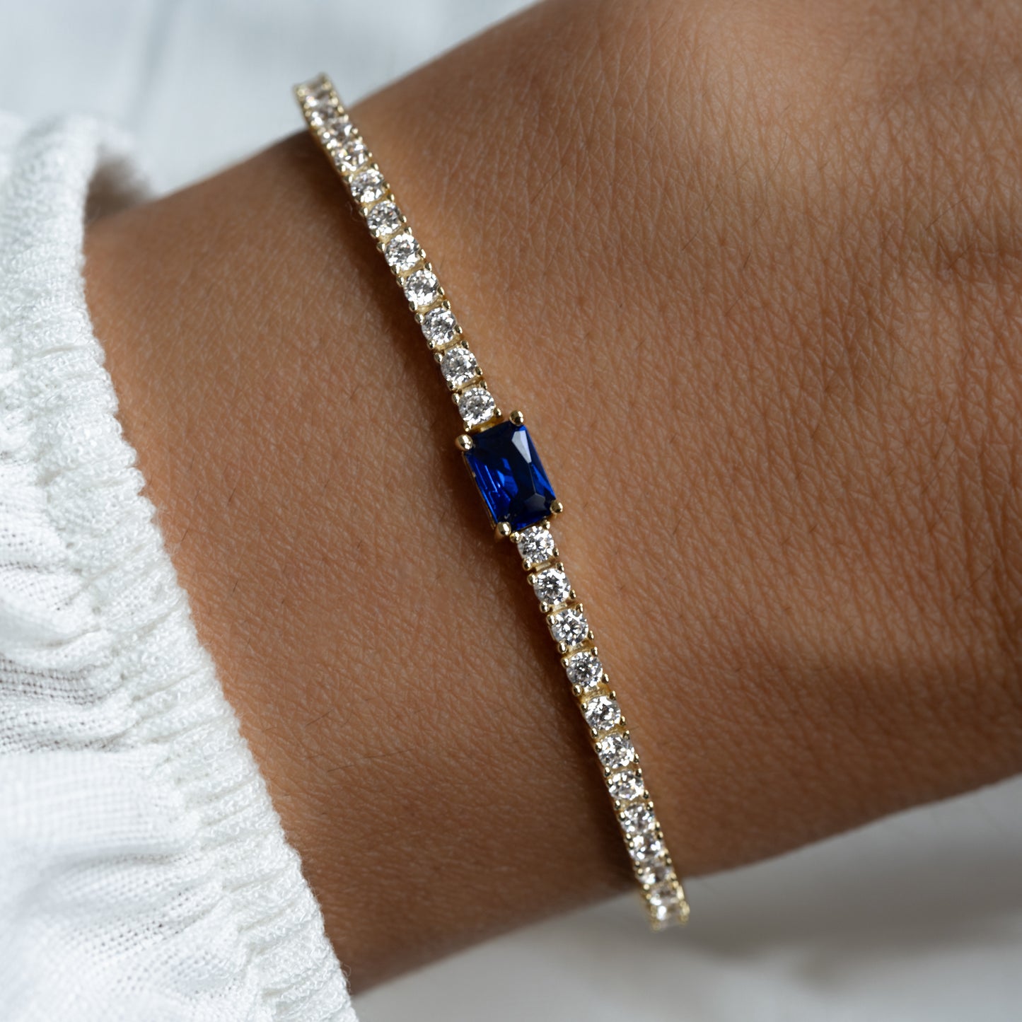 Tennis Bracelet with Sapphire Baguette Charm