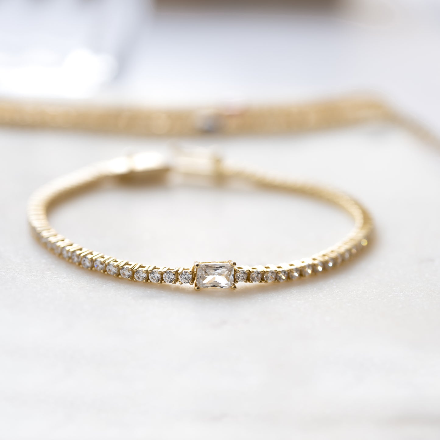 Tennis Bracelet with Baguette Charm
