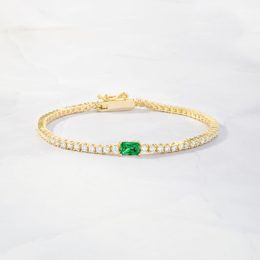 Tennis Bracelet with Emerald Baguette Charm