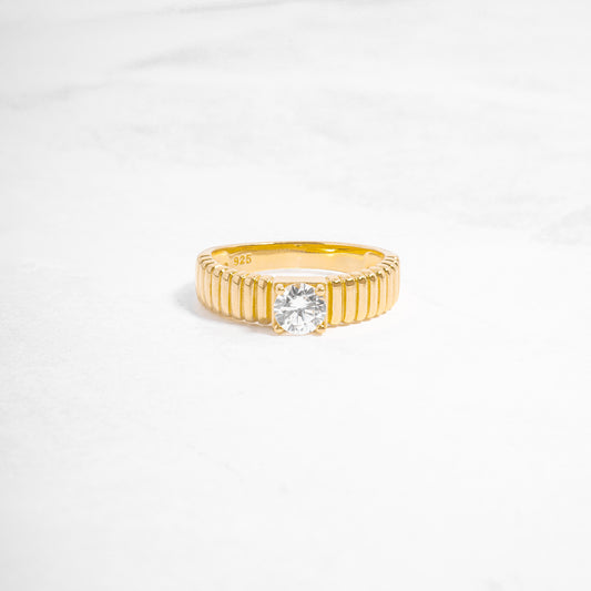 Fluted Solitaire CZ Ring