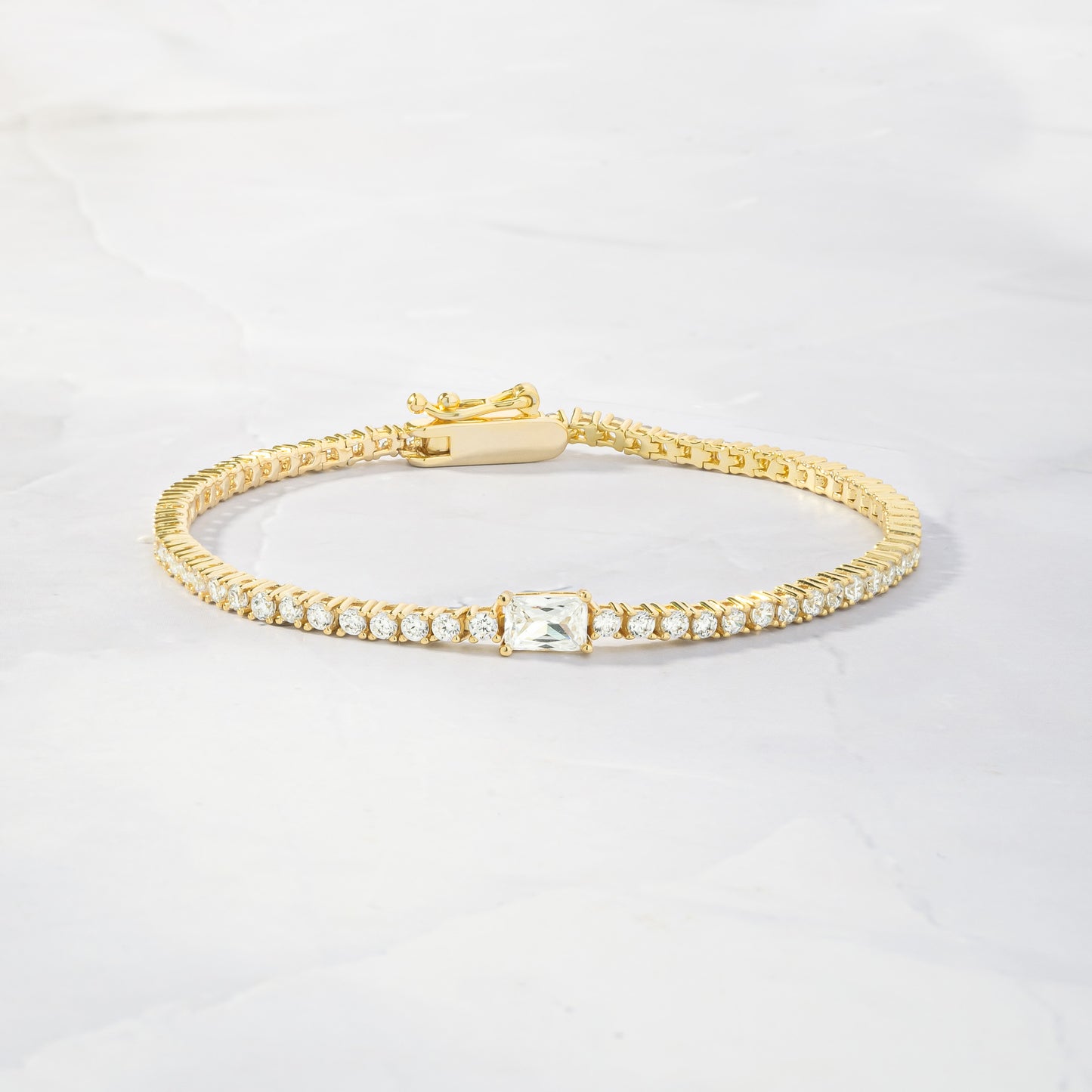 Tennis Bracelet with Baguette Charm