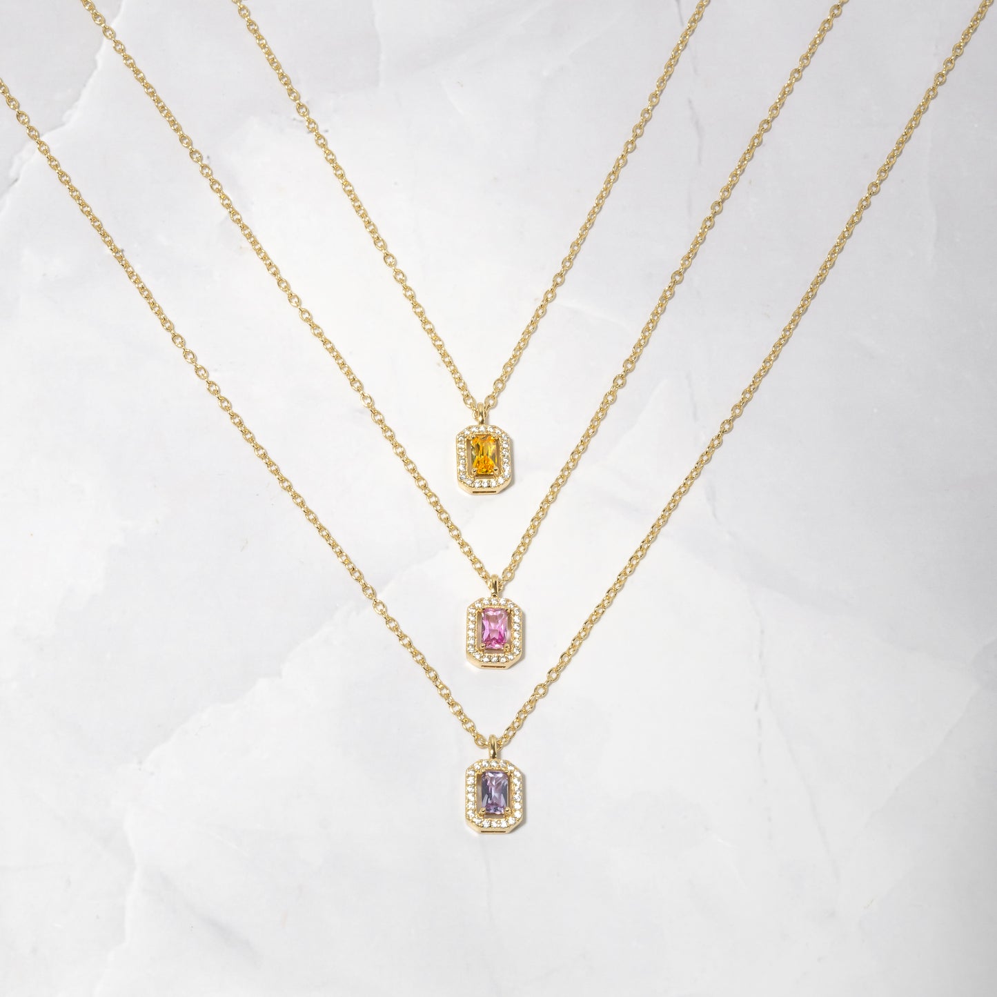 Gemstone Birthstone Baguette Necklaces