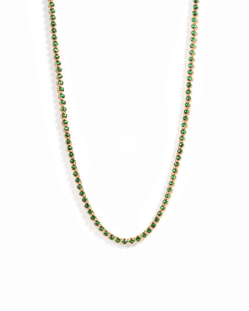 Round Emerald Bezel Tennis Necklace