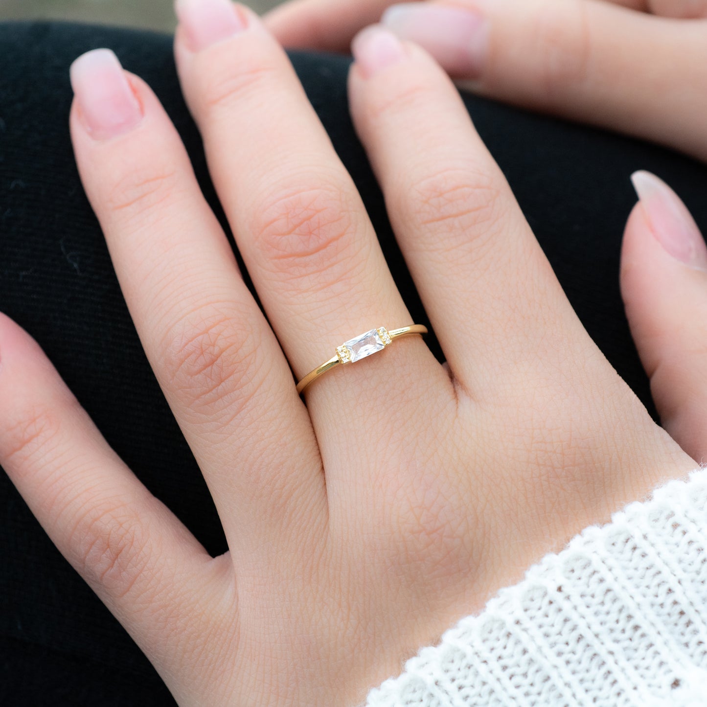 Gold Simple Baguette Birthstone Rings