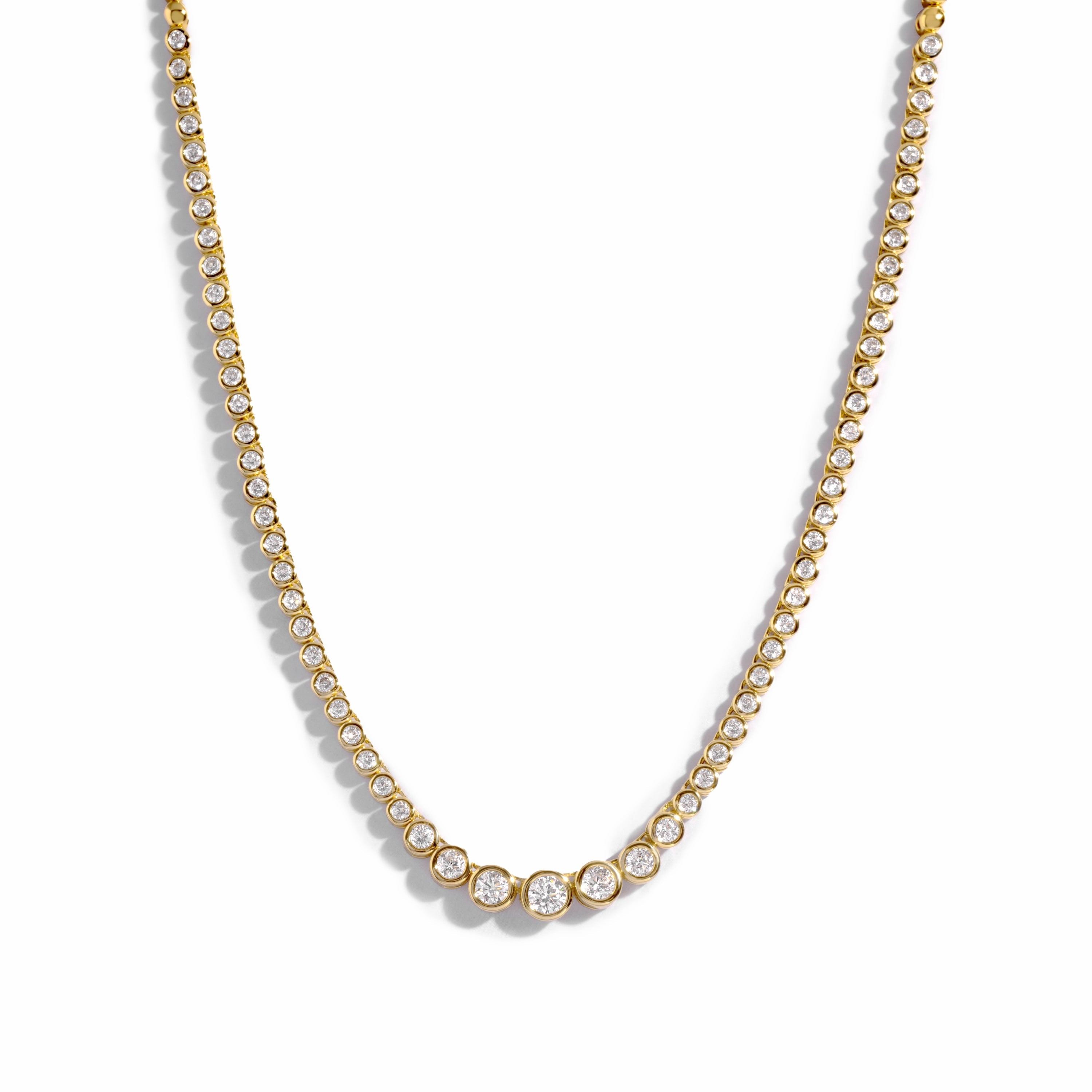 Gradient Bezel Tennis Necklace | Handmade 14k Gold & Rhodium