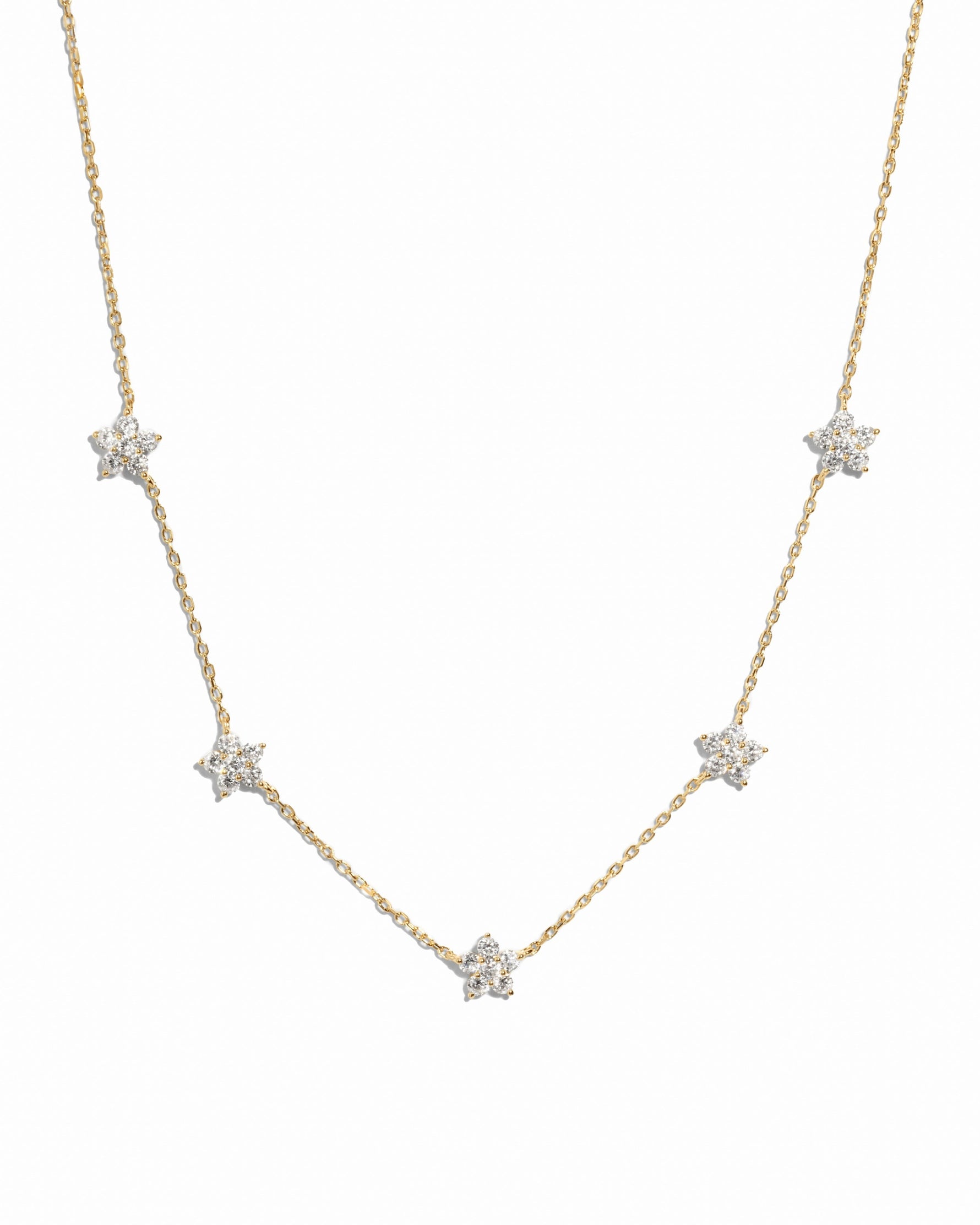 Diamond Flower Necklace with delicate floral design on white background