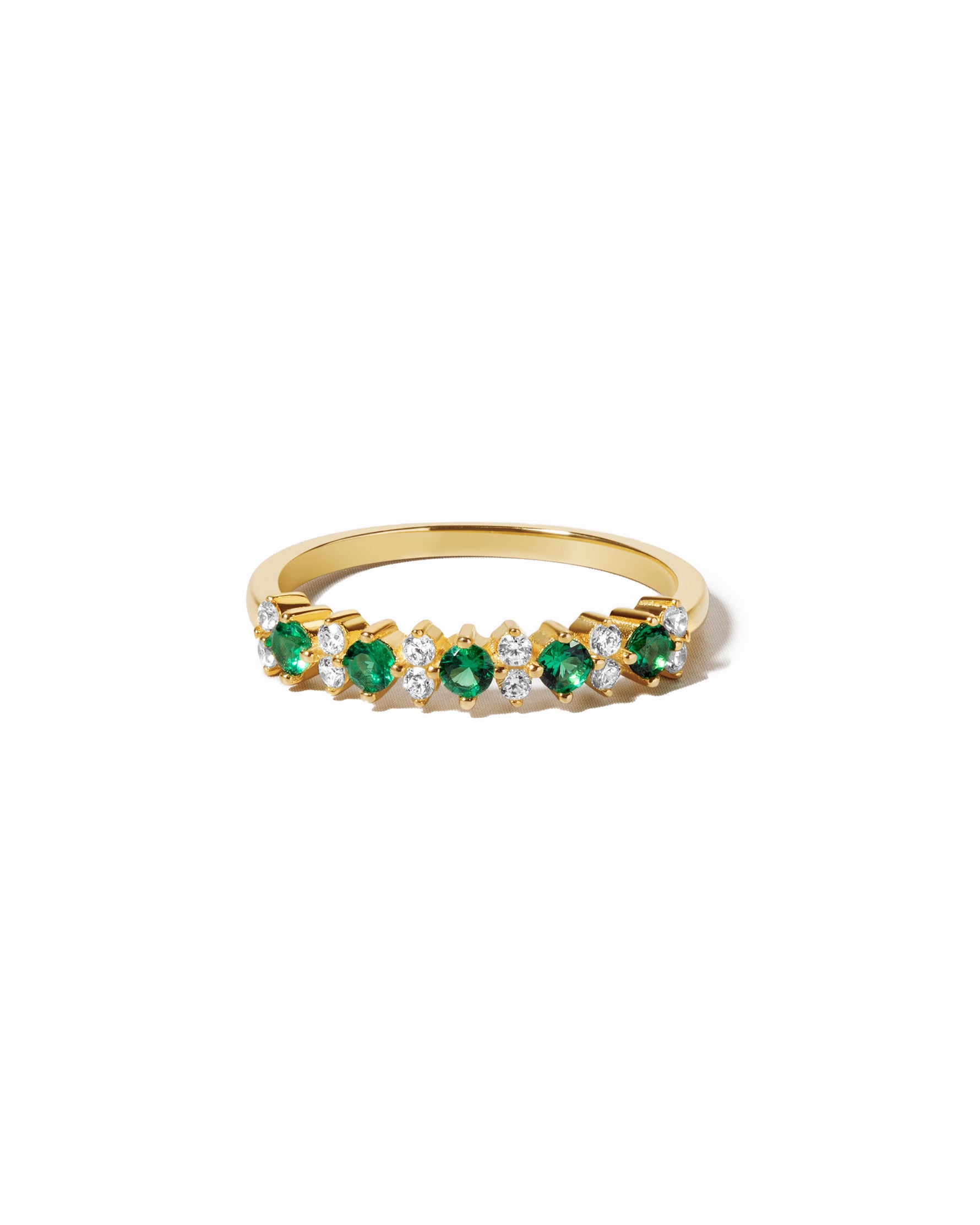 closeup image of gold emerald cz ring