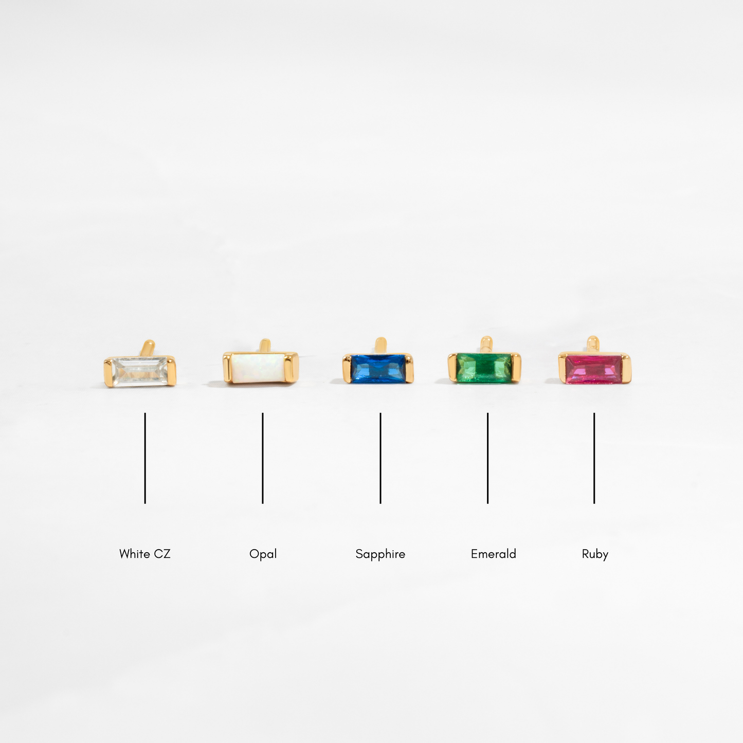 infographic showcasing tiny stud birthstone earrings