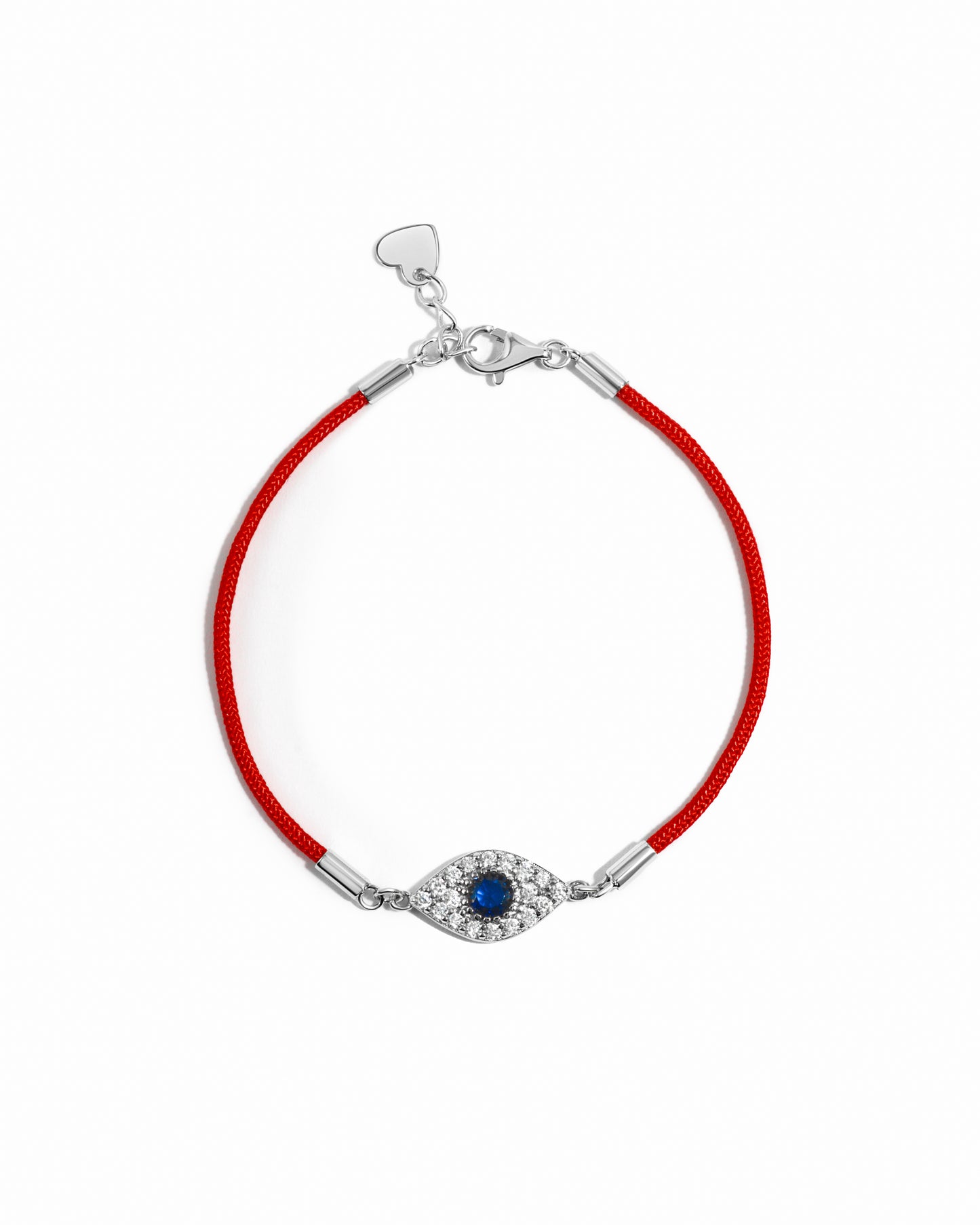 silver evil eye charm bracelet with red string