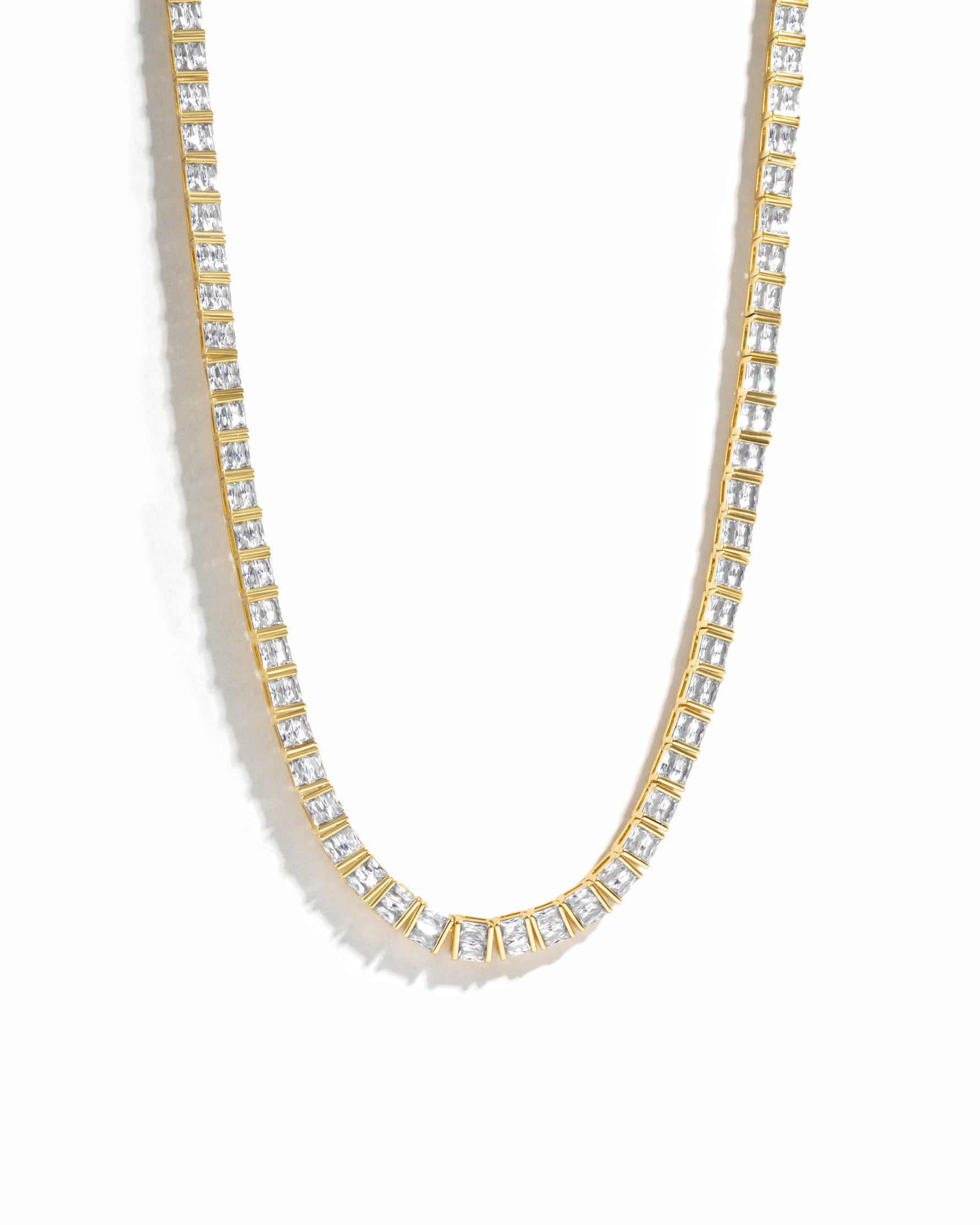 Baguette Diamond Tennis Necklace on white background