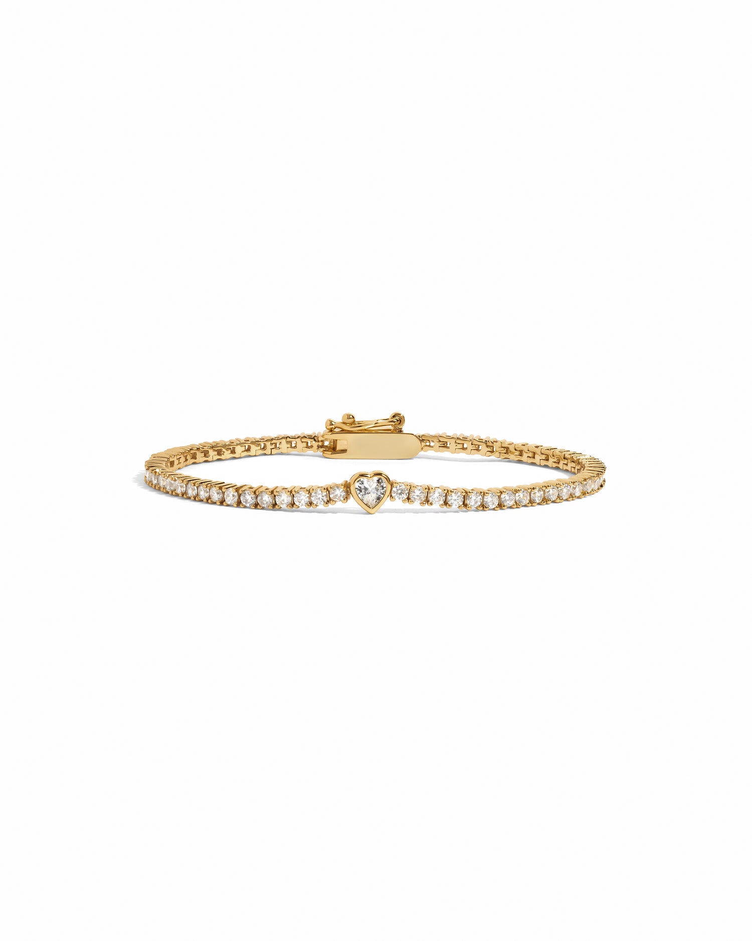 gold heart charm tennis bracelet