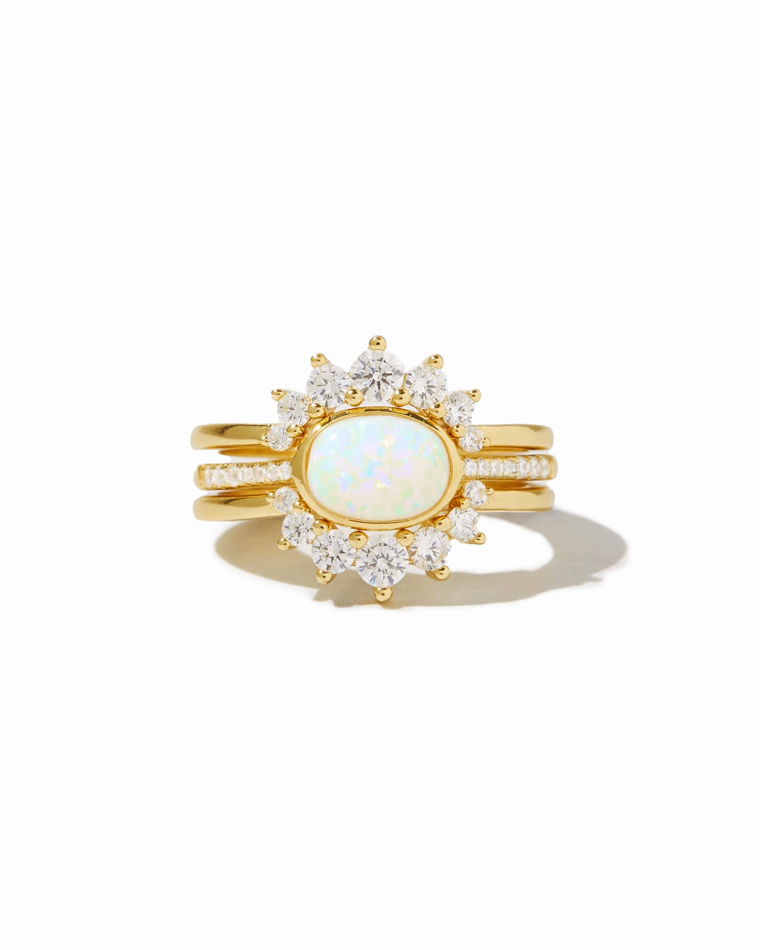 gold opal cubic zirconia ring set