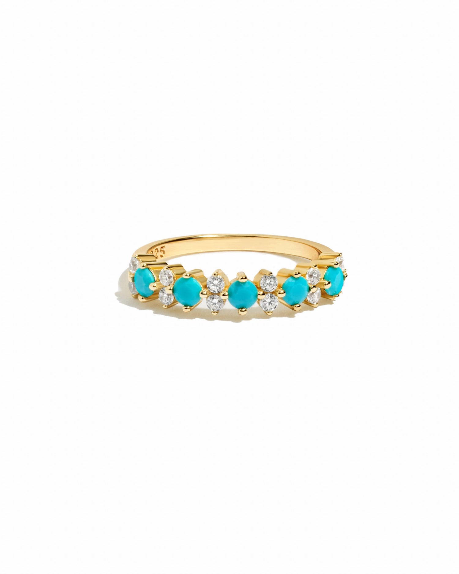 Dainty delicate turquoise and cz gold ring