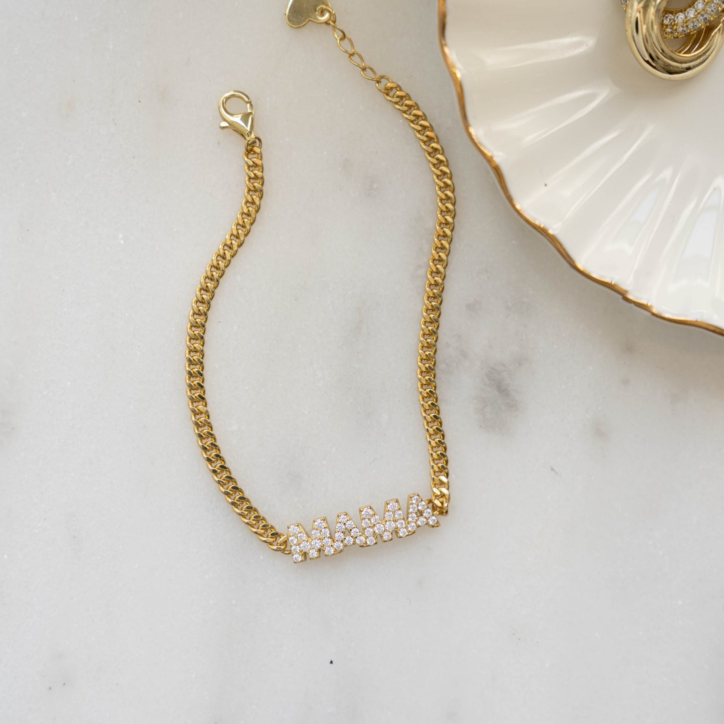gold MAMA pave diamond bracelet