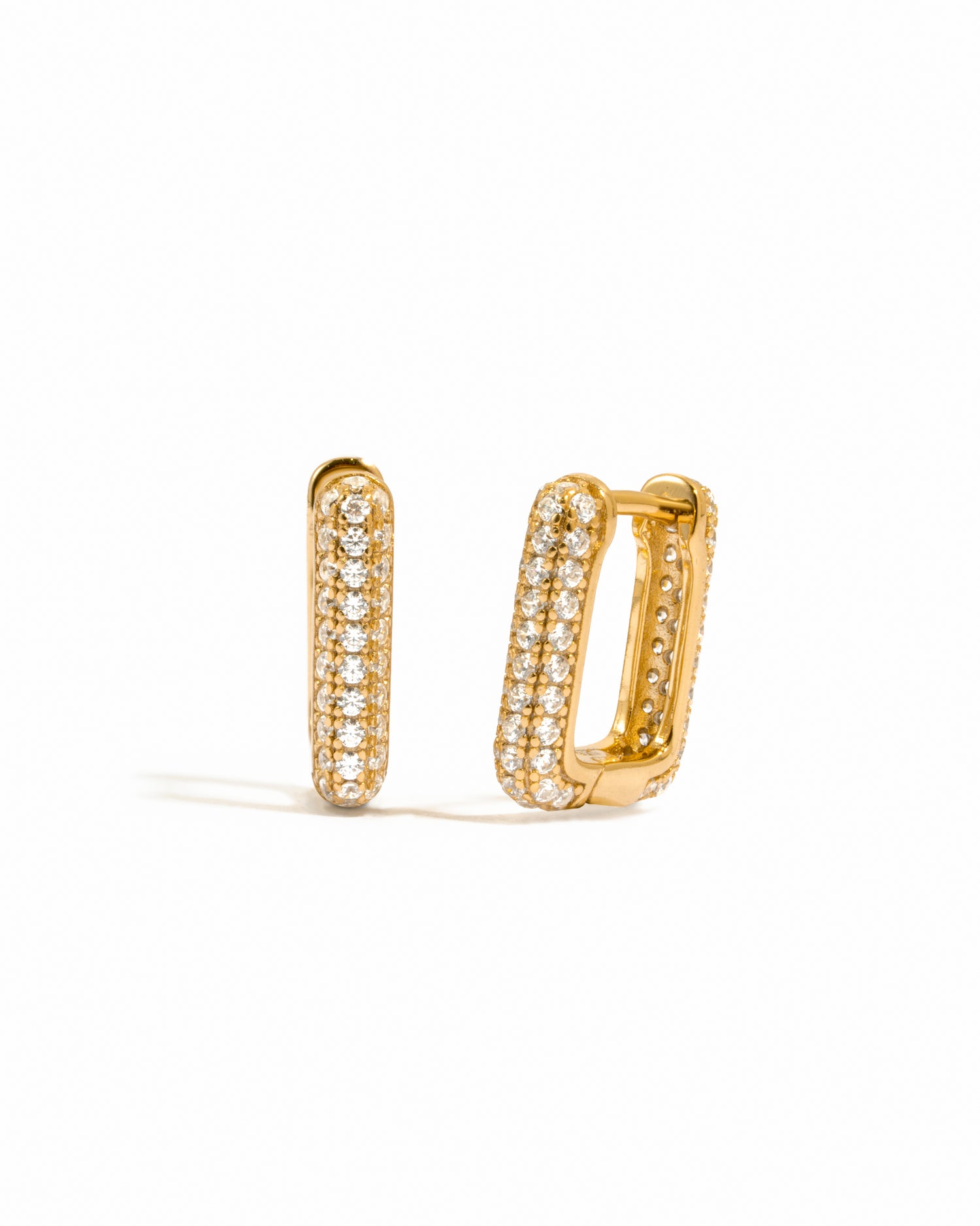 Dainty pavé rectangle huggie earrings.