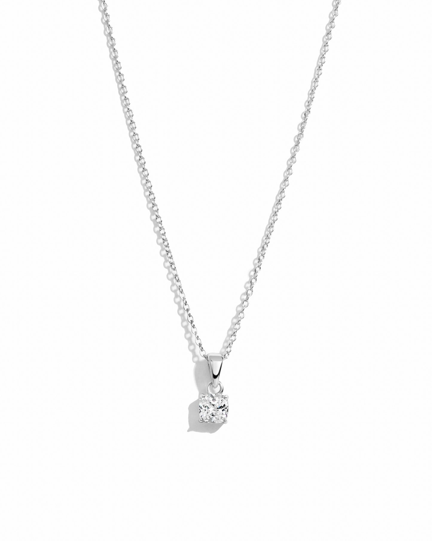 sterling silver cushion pendant diamond necklace
