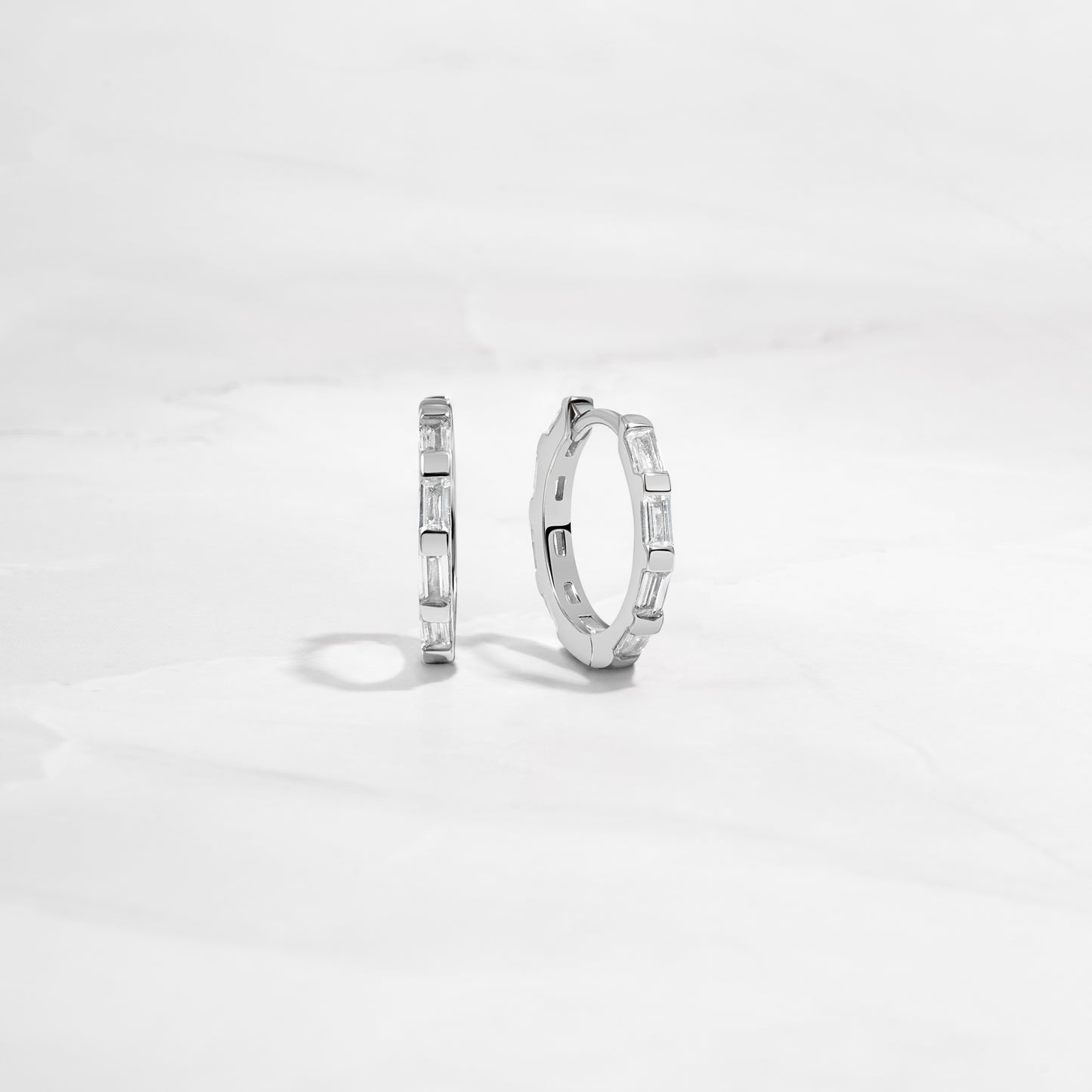 small silver hoop earrings with cubic zirconia diamonds