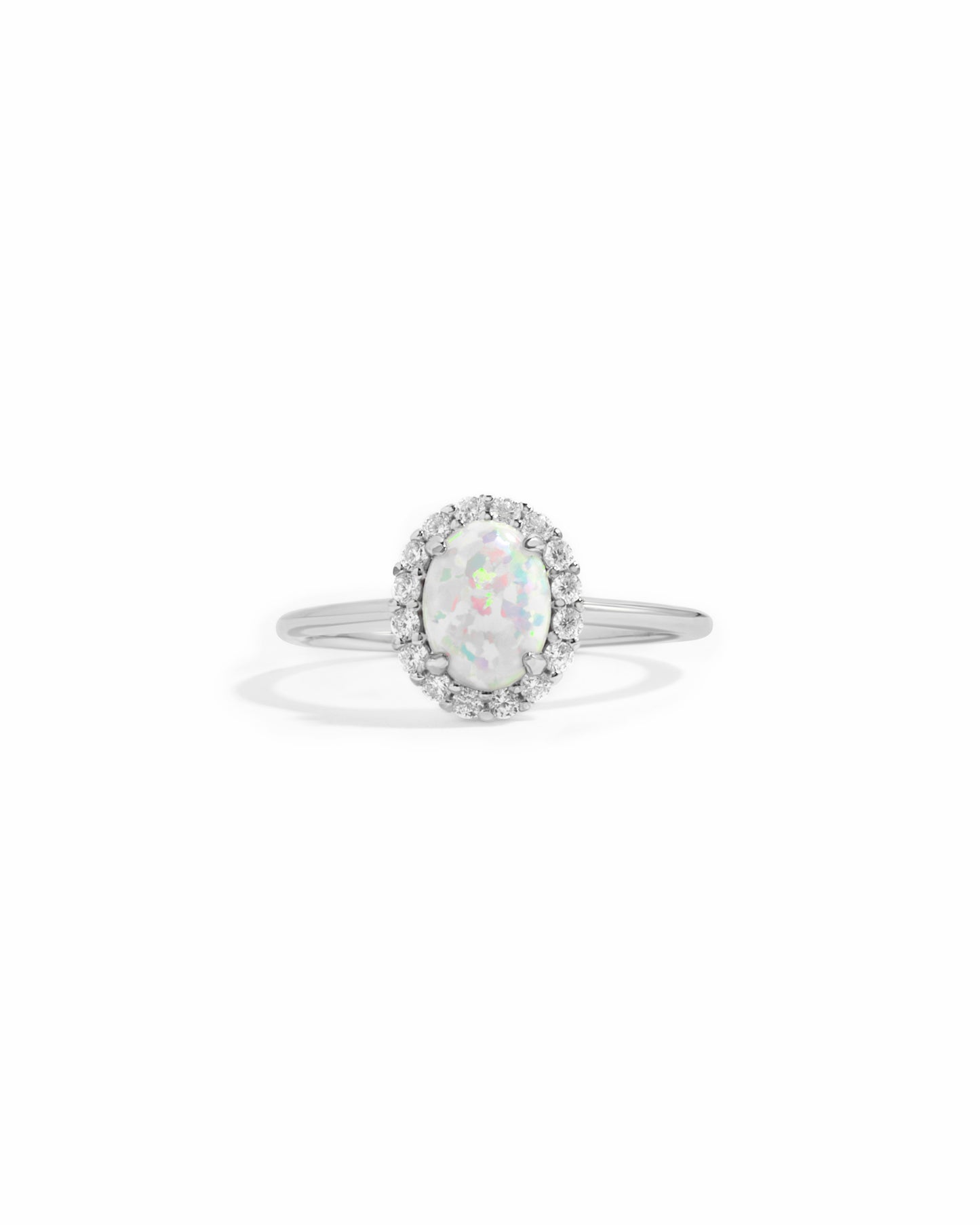 sterling silver opal solitaire ring with cz halo diamonds