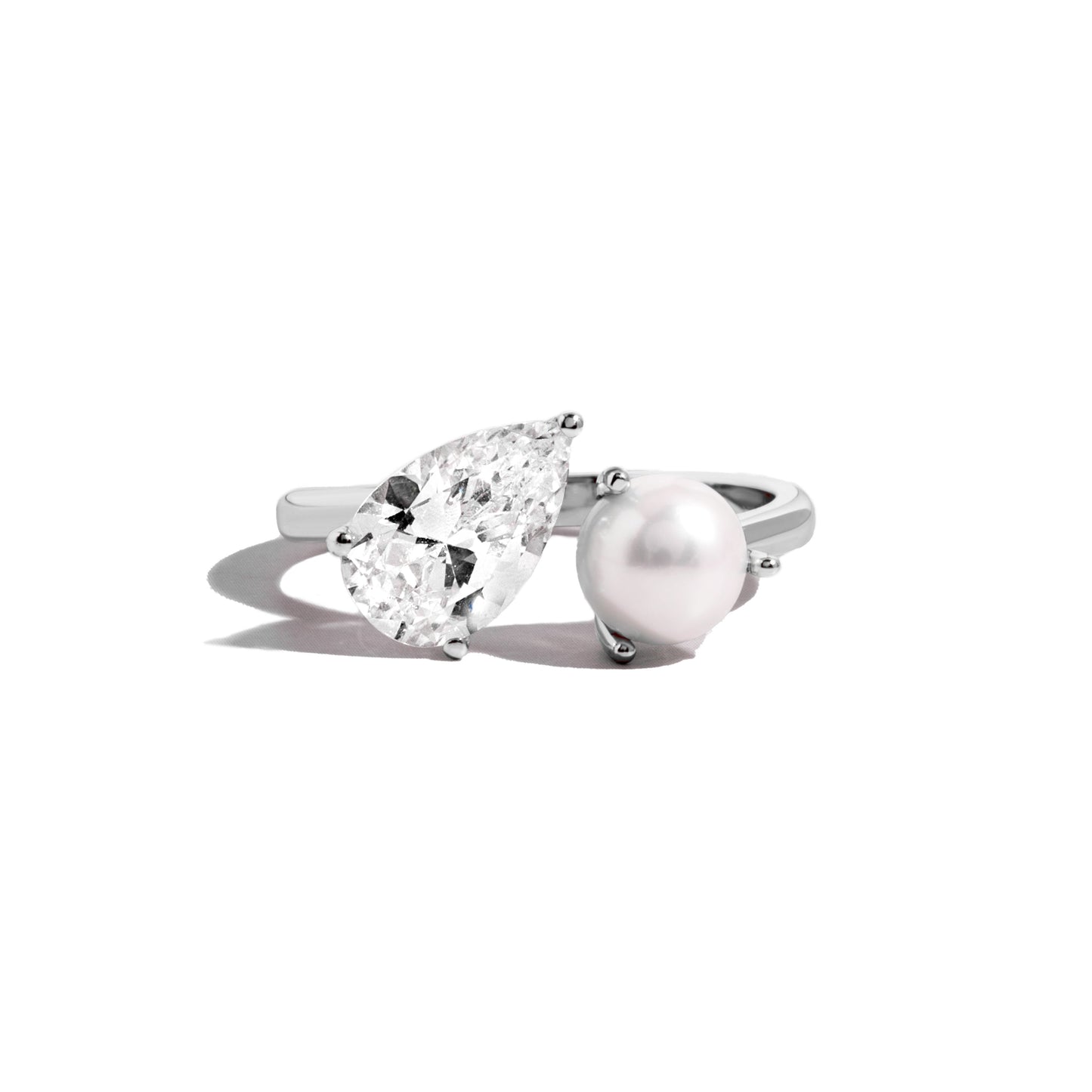 silver pear and pearl toi et moi ring