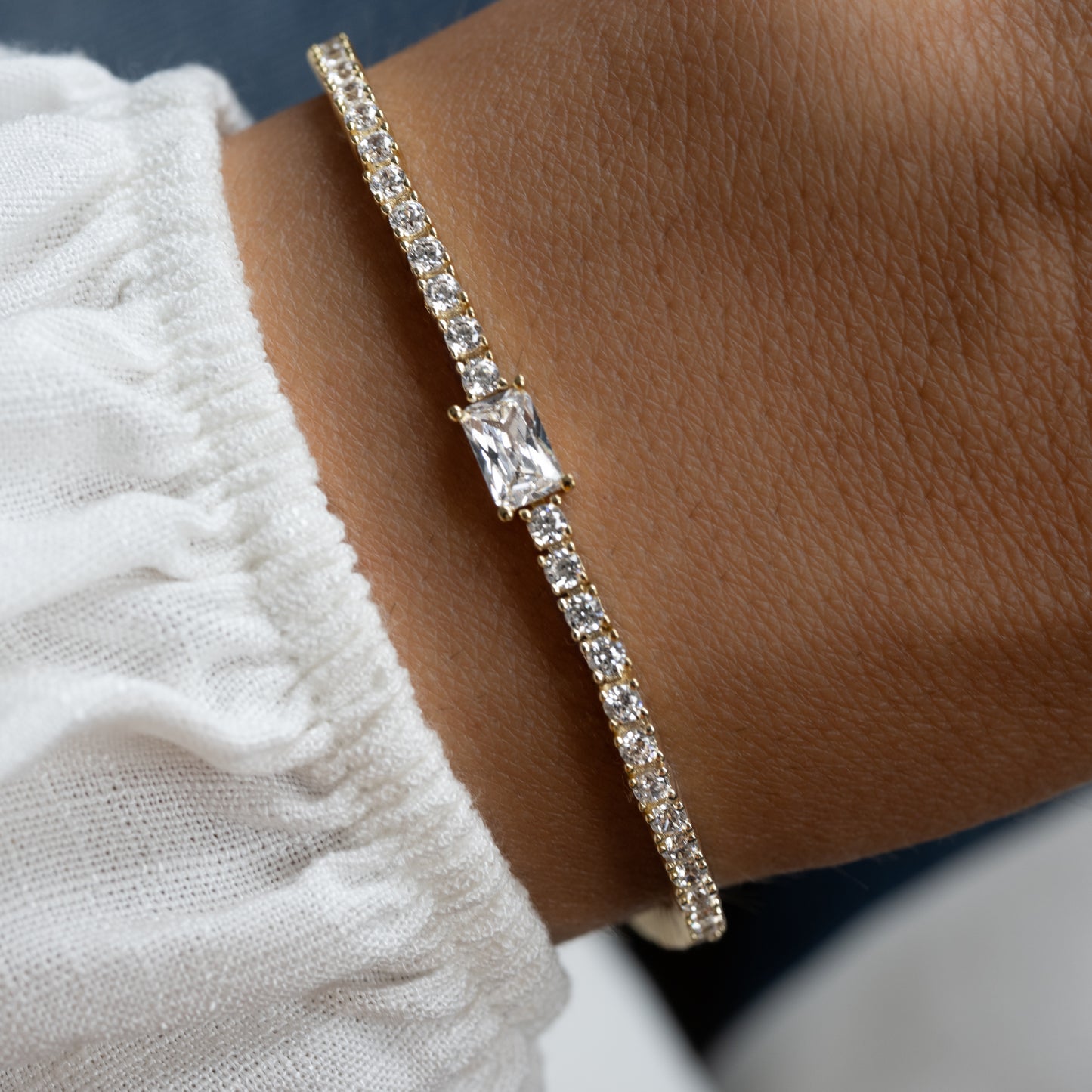Tennis Bracelet with Baguette Charm