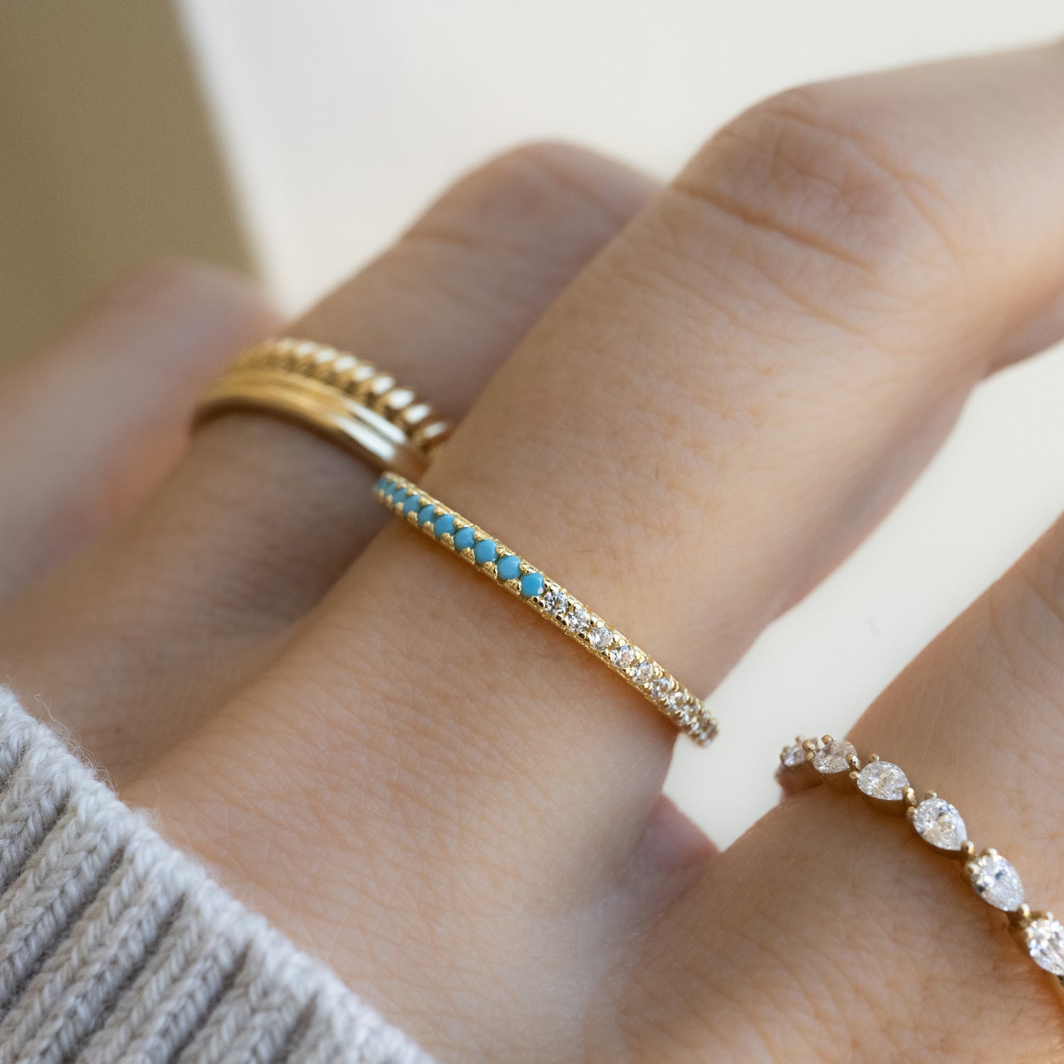 Half Turquoise Half CZ Ring