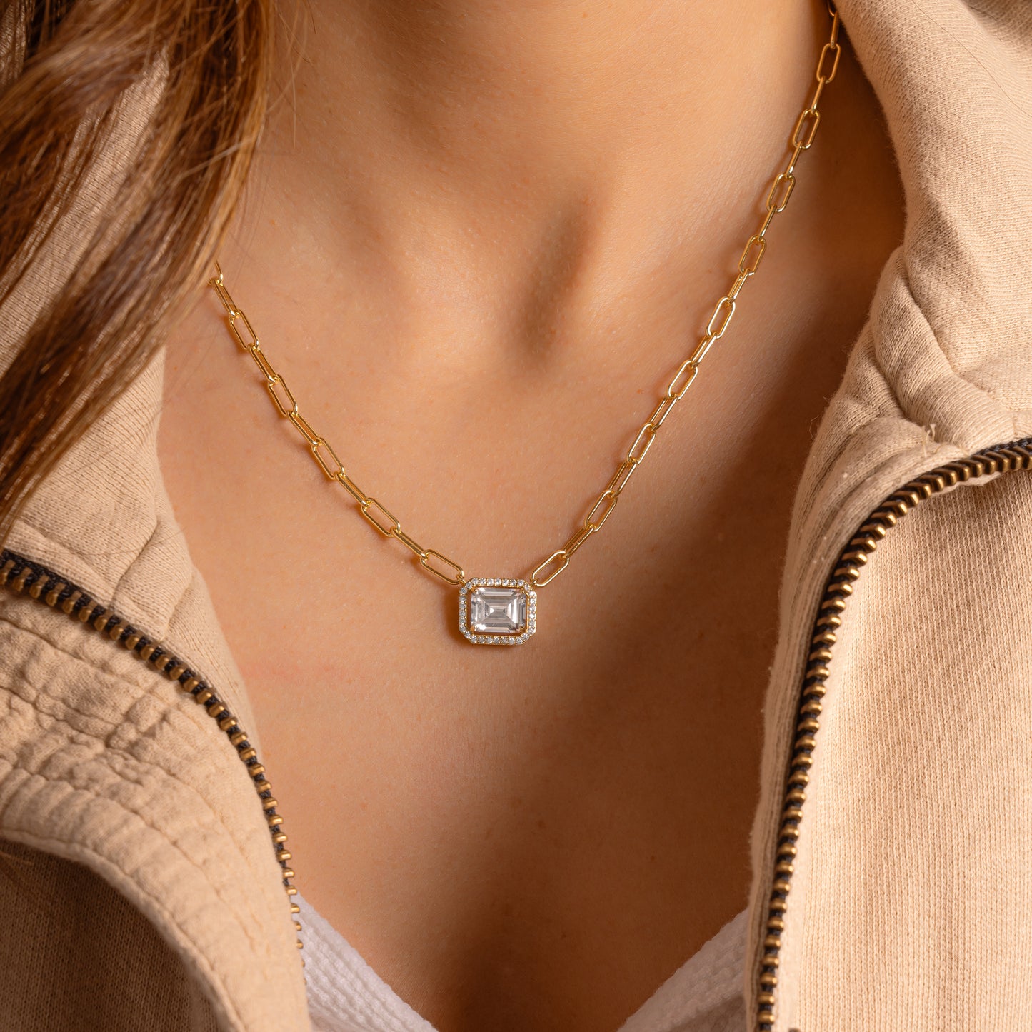 Paperclip Baguette Pendant Necklace