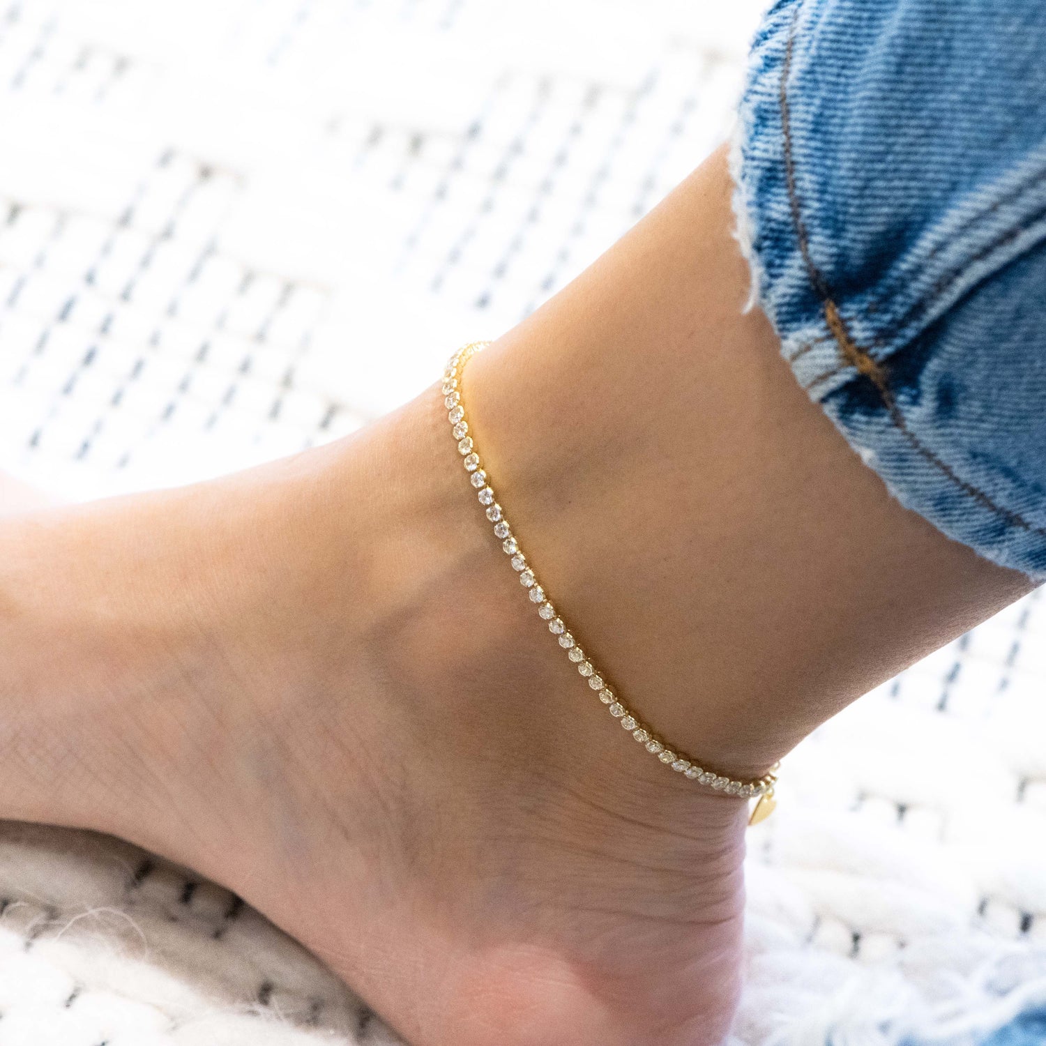Gold tennis bracelet anklet