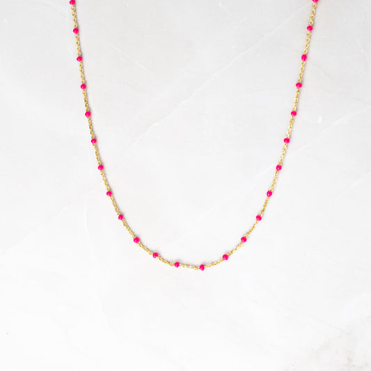 Hot Pink Enamel Beaded Necklace