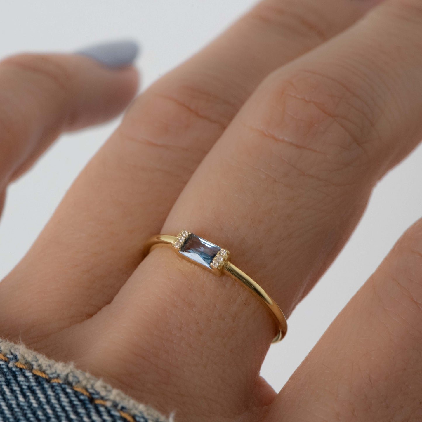 Aquamarine Simple Baguette Ring