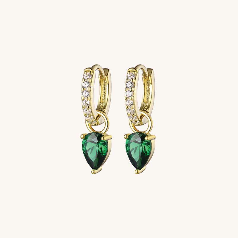 Emerald Tear Drop Charm Huggies