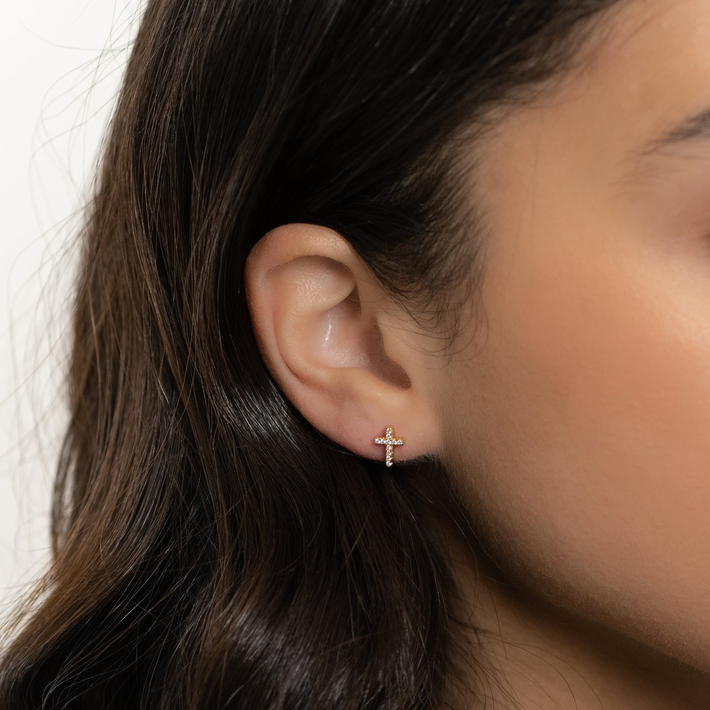 Religious tiny cross stud earrings for her