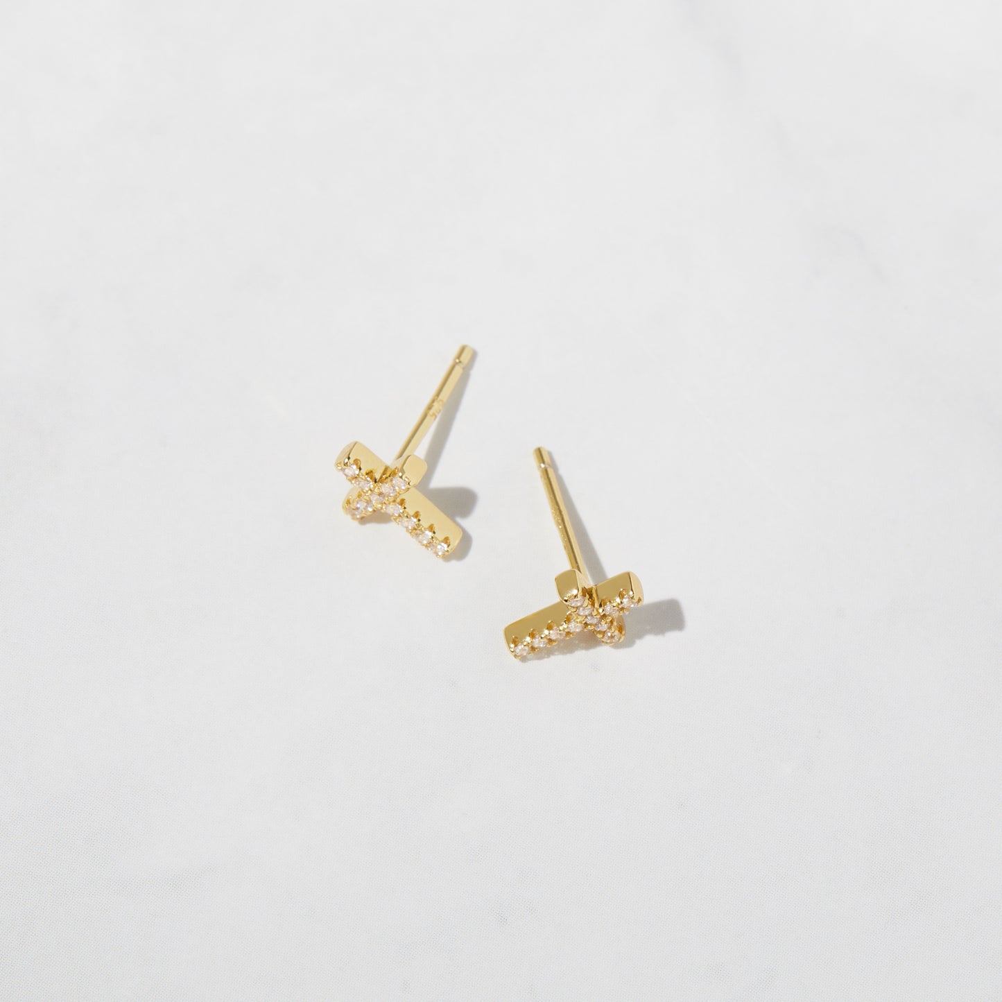 Gold plated diamond cross studs