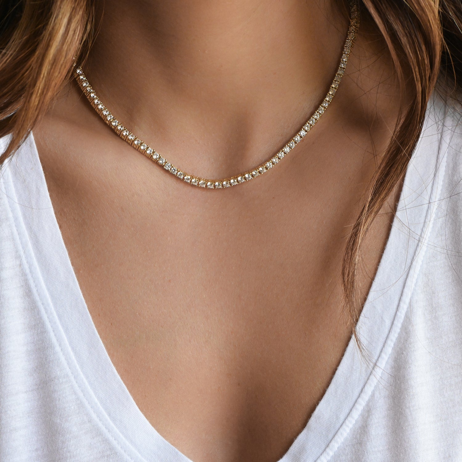 Diamond tennis necklace for layering