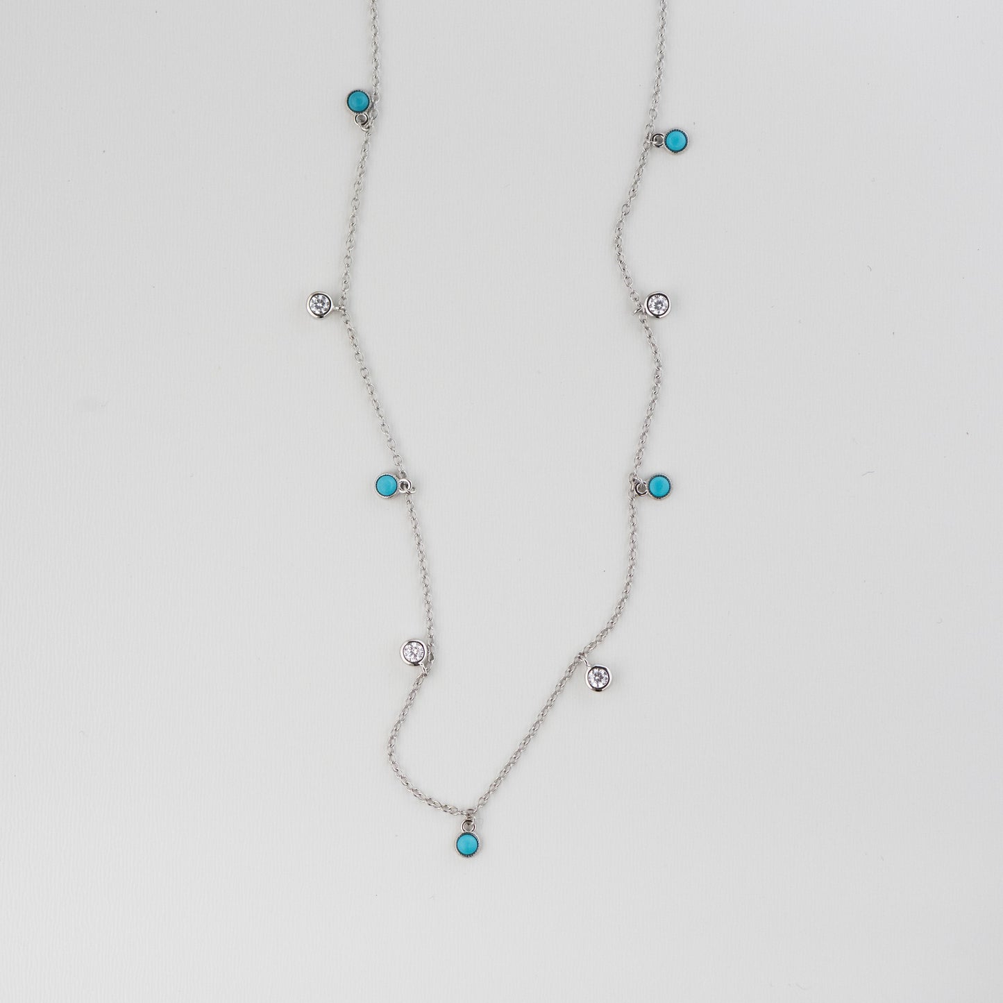 Turquoise & CZ Dangling Charm Necklace
