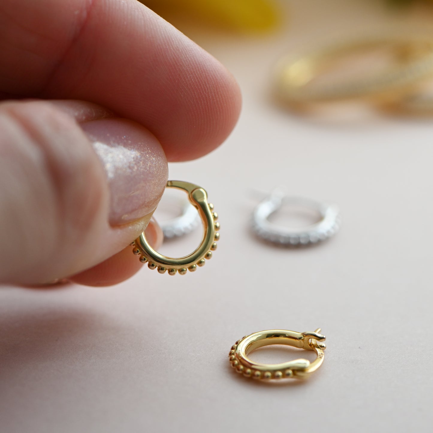 Beaded Huggie Hoop Earrings