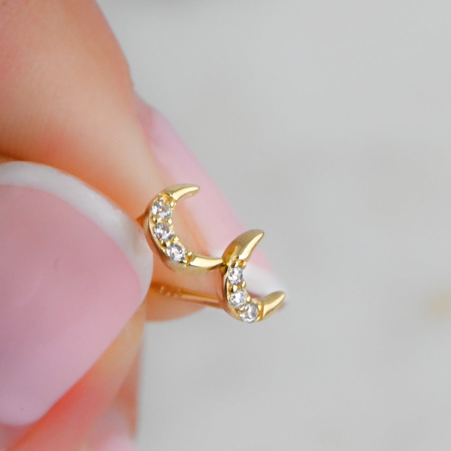 Tiny CZ Moon Studs