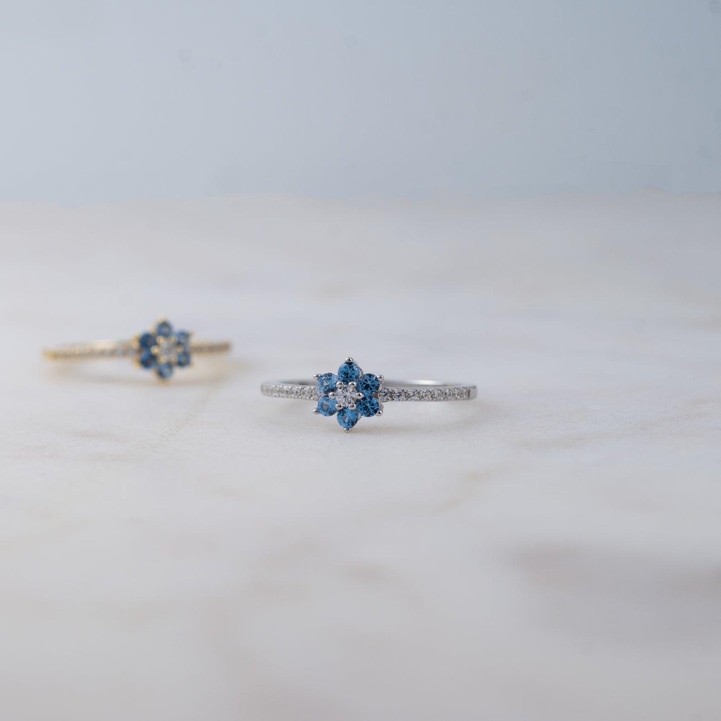 Aquamarine Flower Ring