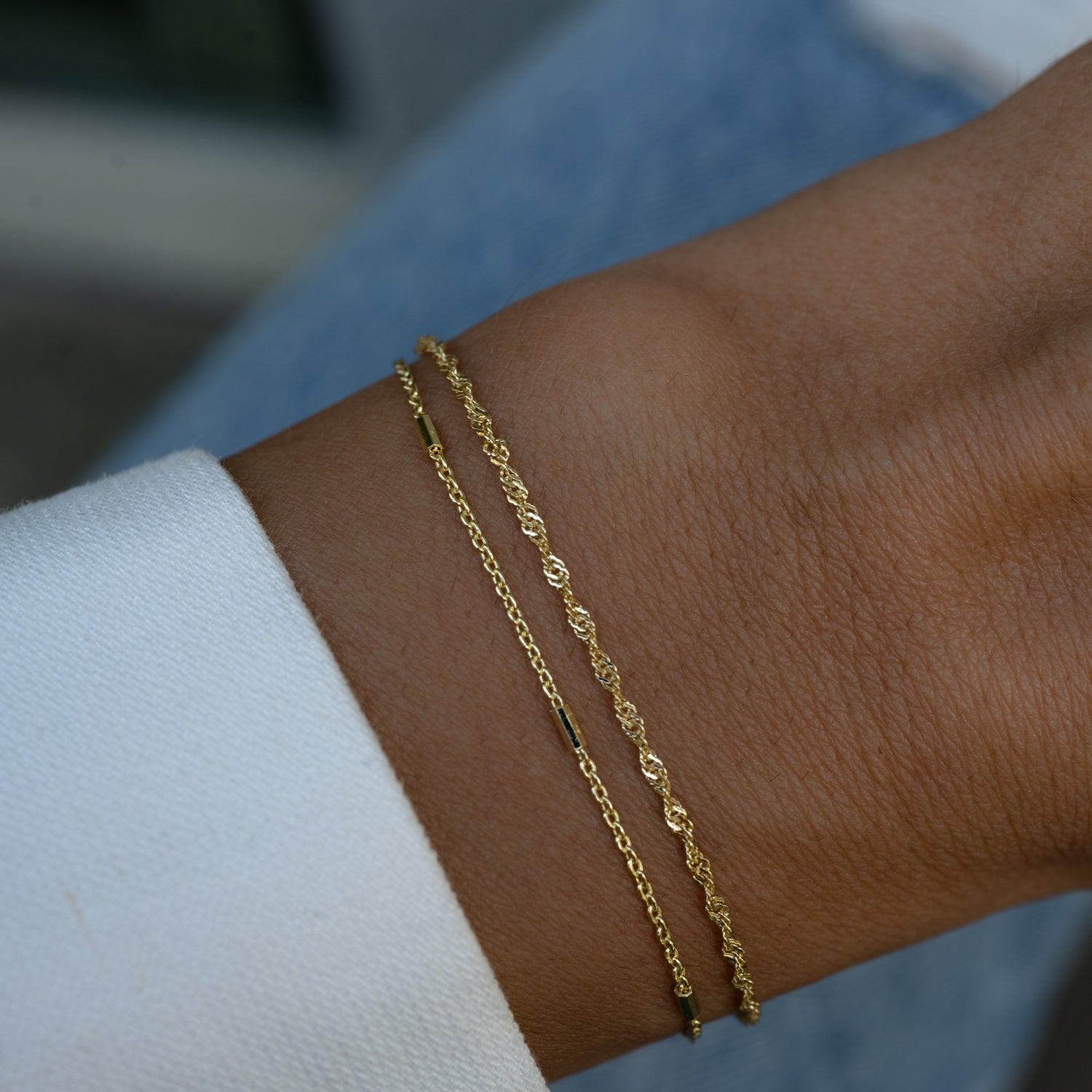 dainty gold thin chain bracelet set
