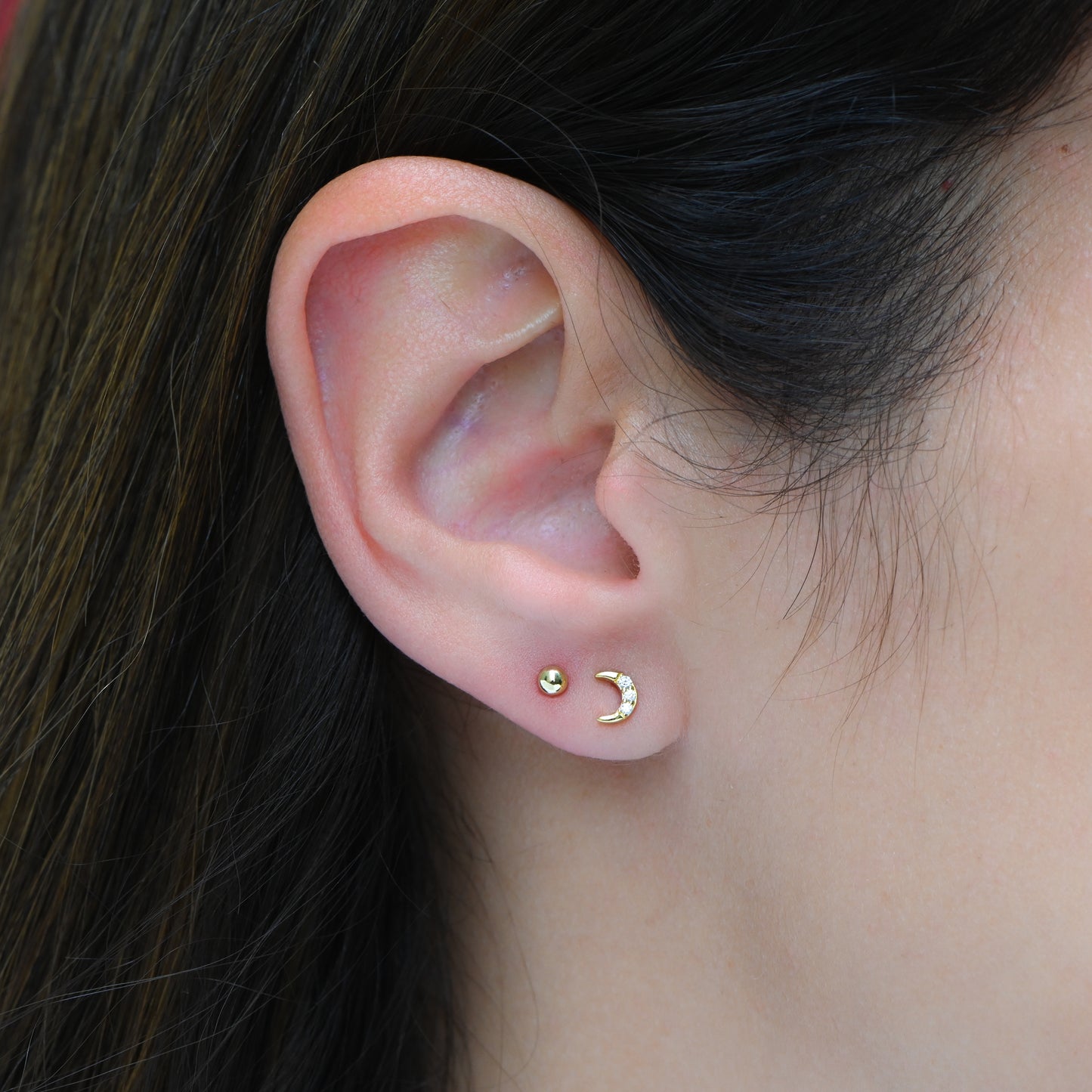 Tiny CZ Moon Studs