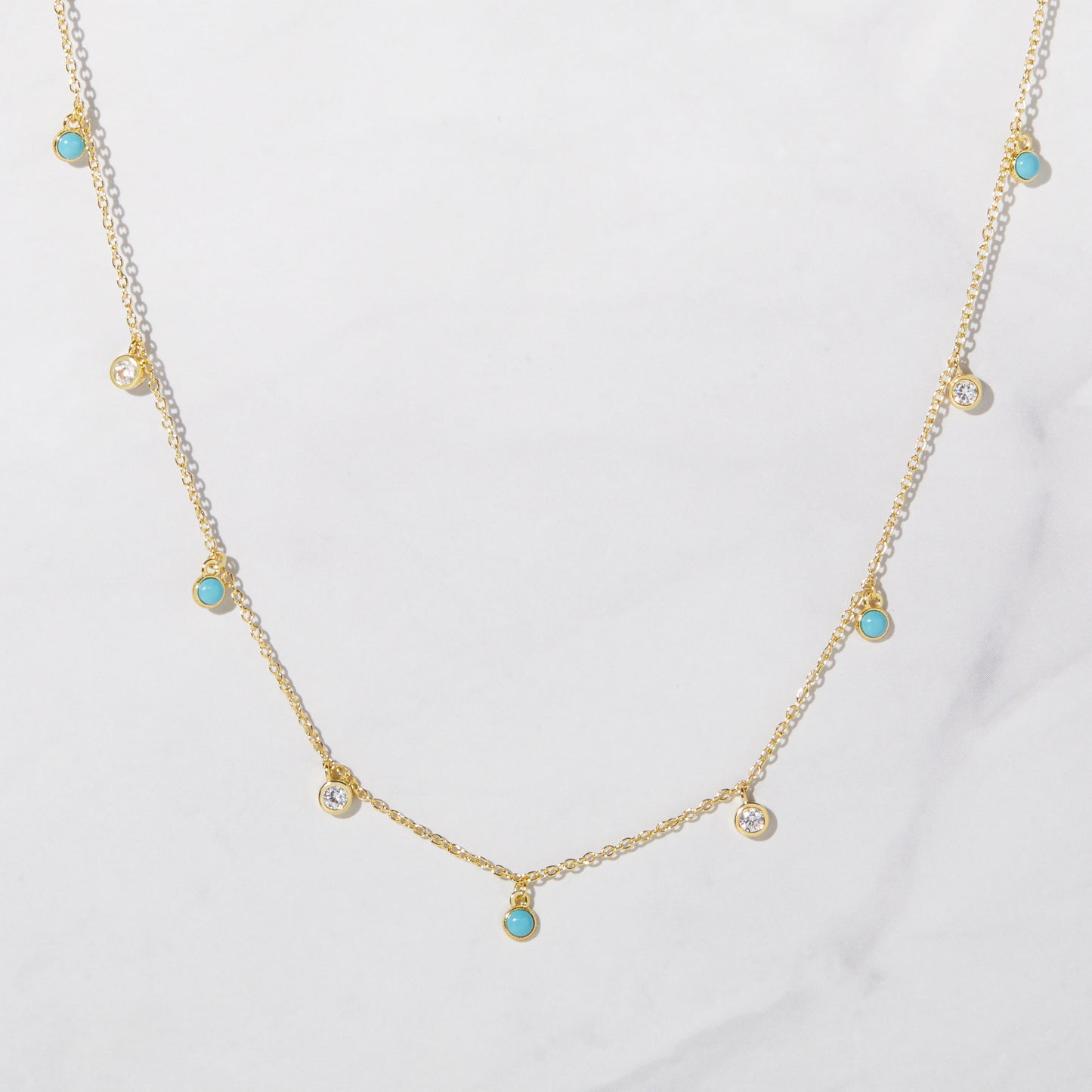 Turquoise & CZ Dangling Charm Necklace