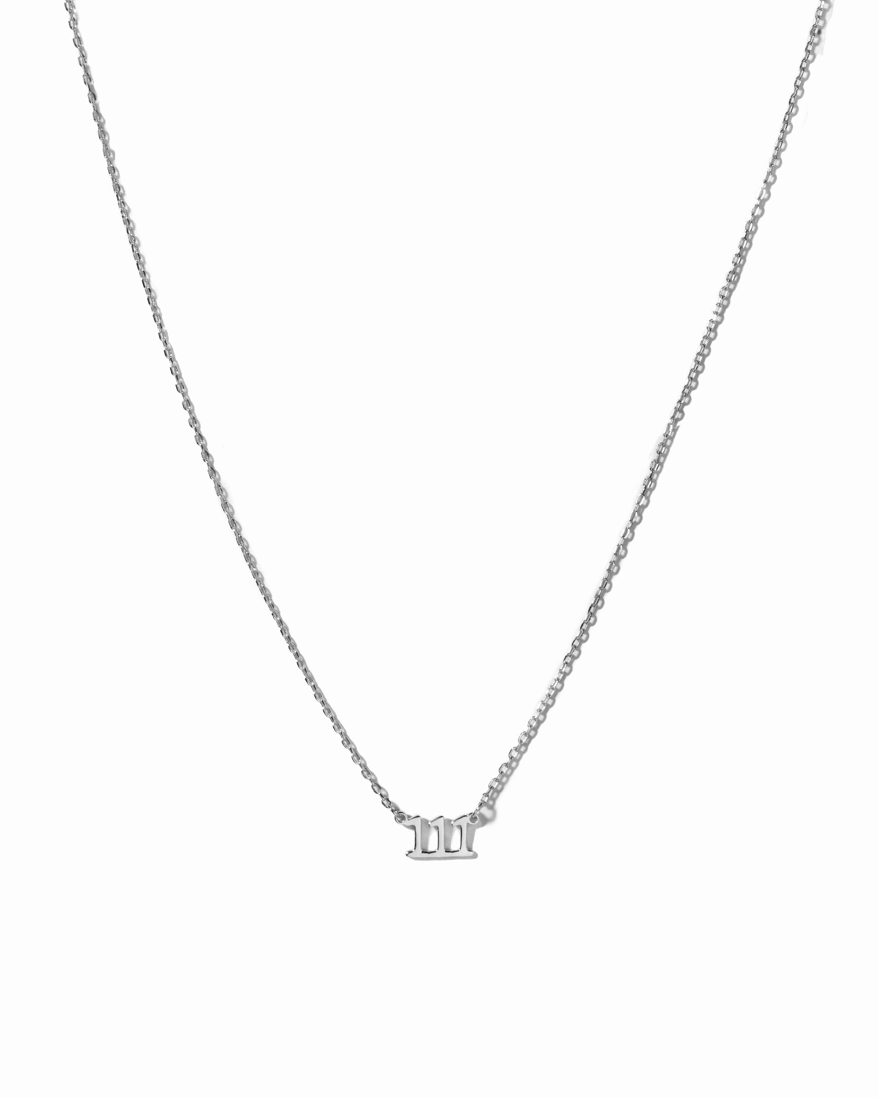 Sterling silver Angel Number 111 necklace by Sami Jewels, featuring a delicate chain and engraved angel number pendant.