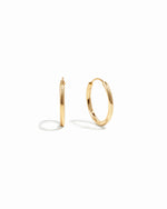 infinity hoop earrings in gold, 13mm on a white background